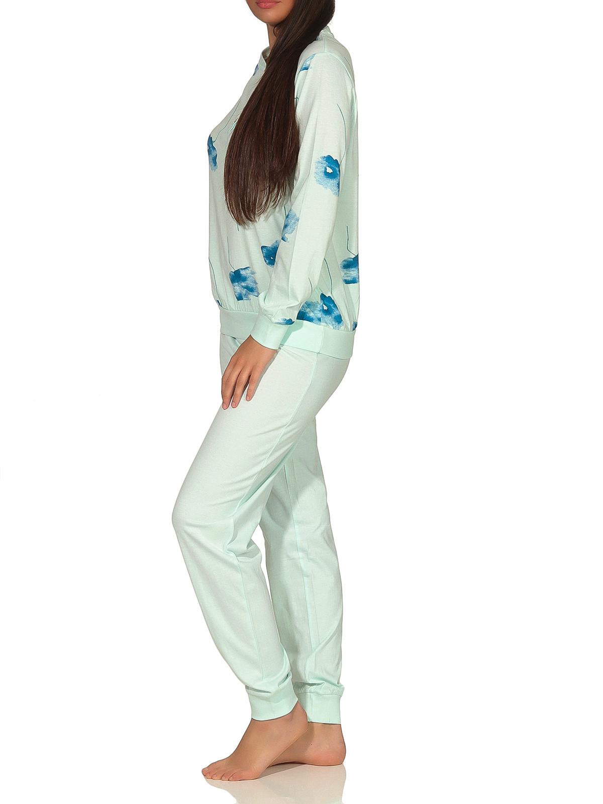 Eleganter Damen Pyjama Schlafanzug langarm mit Bündchen  und Blumenprint - 291 201 90 193