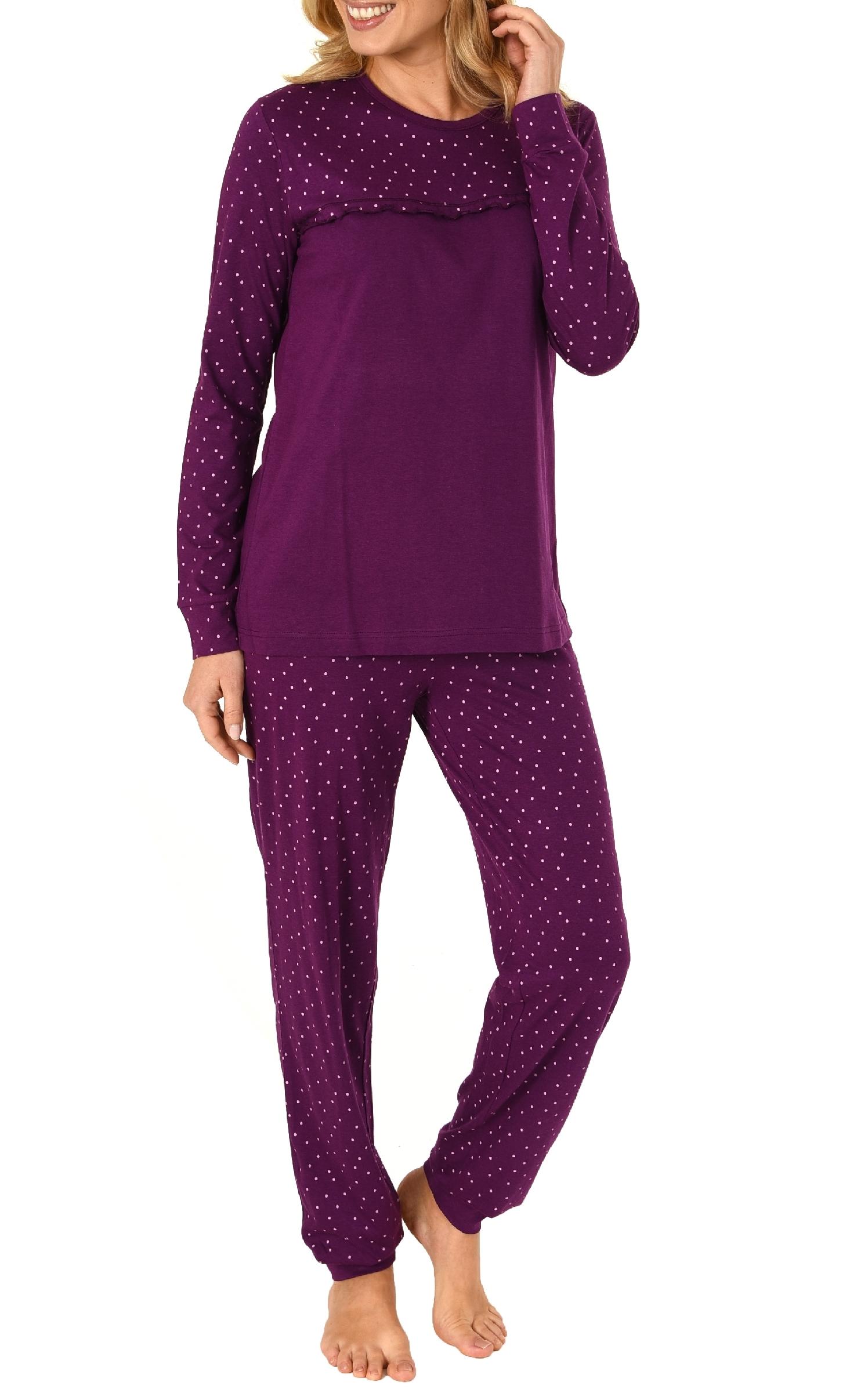 Gepunkteter Damen Pyjama Schlafanzug mit Bündchen in Tupfenoptik - 291 201 90 470