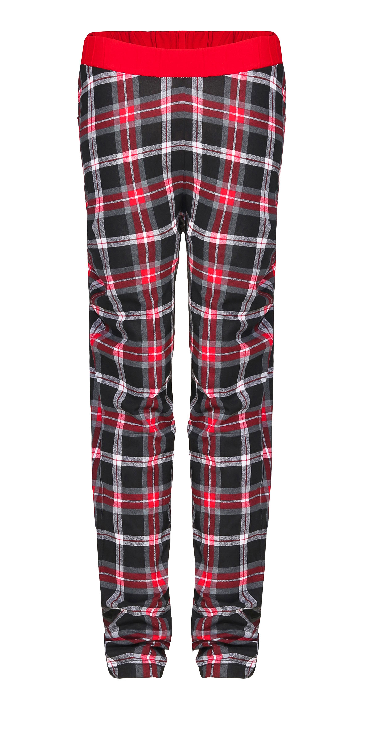 Damen Pyjama lang mit Karohose und Frontprint - auch in Übergrössen bis Gr. 60/62