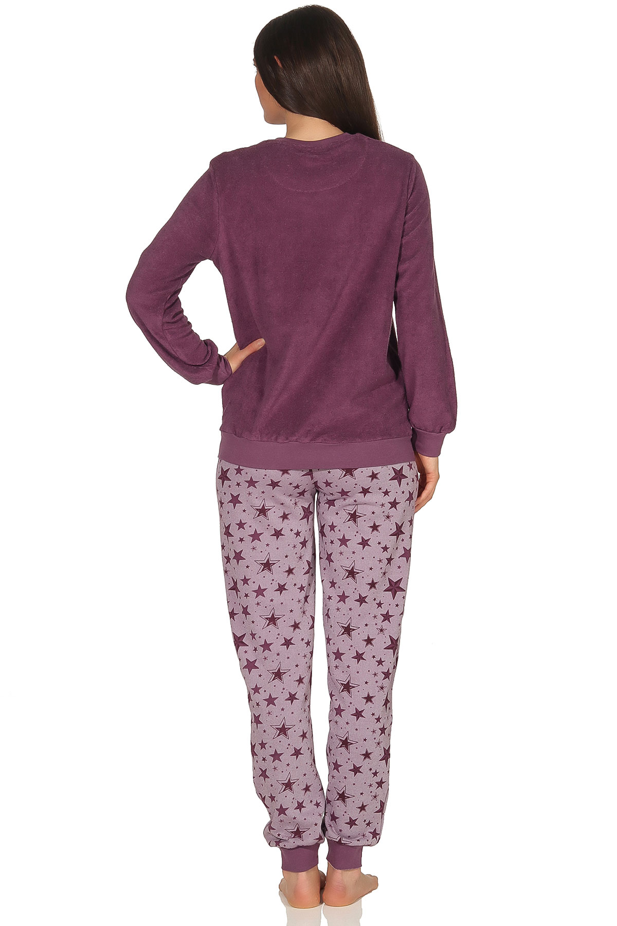 Damen Frottee Pyjama Schlafanzug mit Bündchen Sterne als Motiv - auch in Übergrößen 93020 Damen Frottee Pyjama Schlafanzug mit Bündchen Sterne als Motiv - auch in Übergrößen 93020