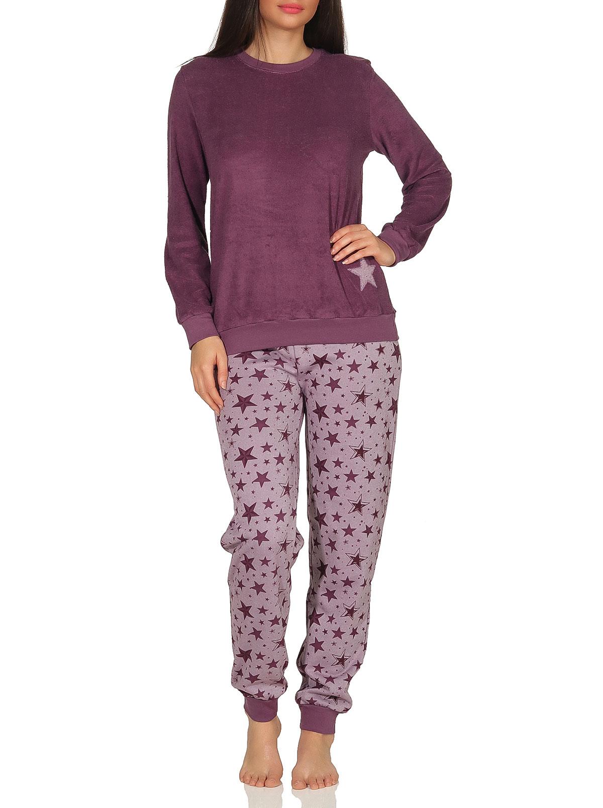 Damen Frottee Pyjama Schlafanzug mit Bündchen Sterne als Motiv - auch in Übergrößen 93020