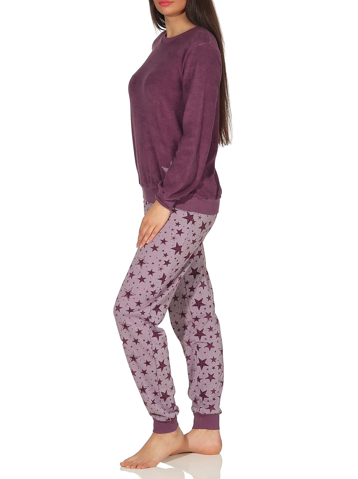 Damen Frottee Pyjama Schlafanzug mit Bündchen Sterne als Motiv - auch in Übergrößen 93020