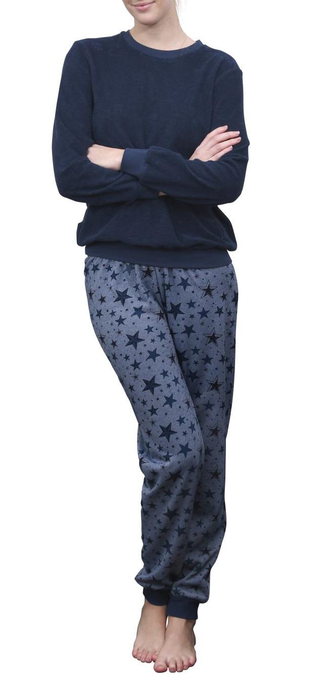 Damen Frottee Pyjama Schlafanzug mit Bündchen Sterne als Motiv - auch in Übergrößen 93020