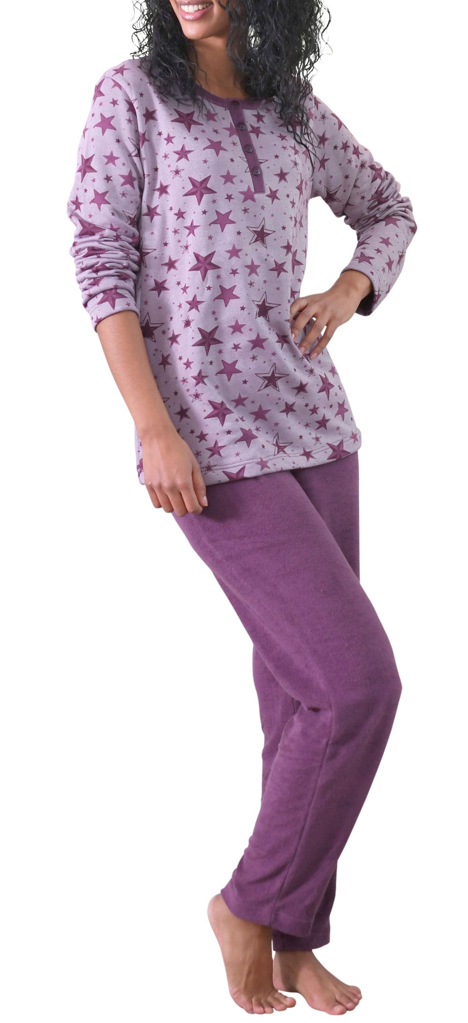 Damen Frottee Pyjama Schlafanzug Sterne als Motiv - auch in Übergrößen bis Gr. 60/62 Damen Frottee Pyjama Schlafanzug Sterne als Motiv - auch in Übergrößen bis Gr. 60/62