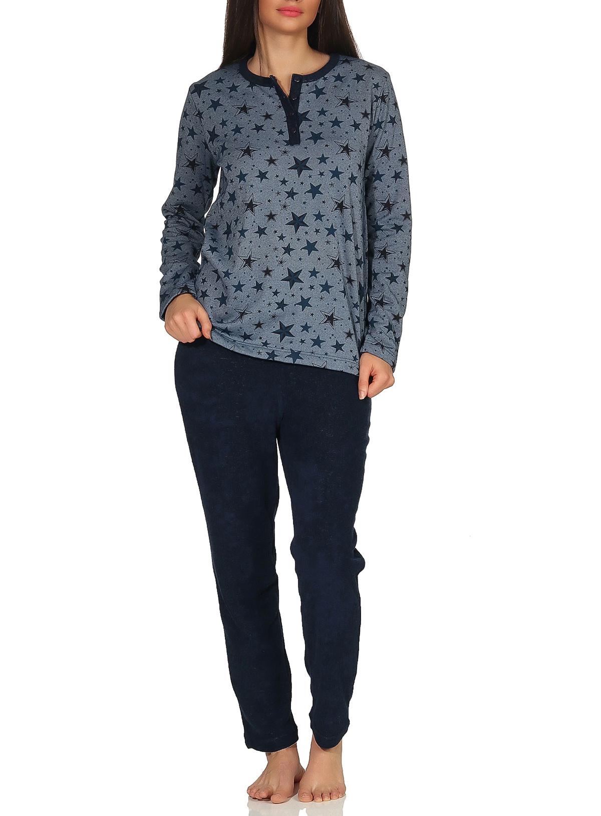 Damen Frottee Pyjama Schlafanzug Sterne als Motiv - auch in Übergrößen bis Gr. 60/62