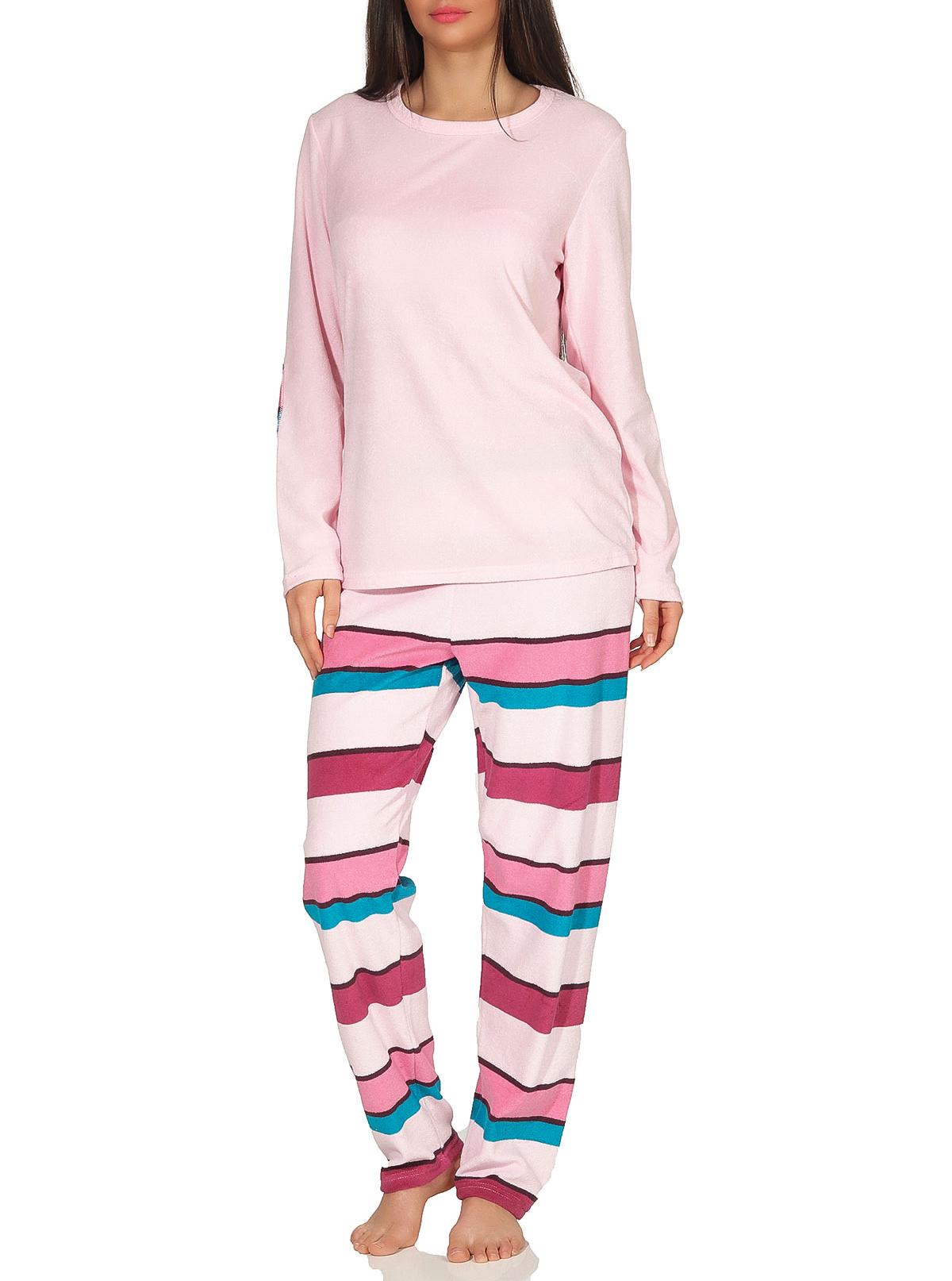 Damen Frottee Pyjama langarm - Hose in Streifenoptik - auch in Übergrössen - 291 93 146