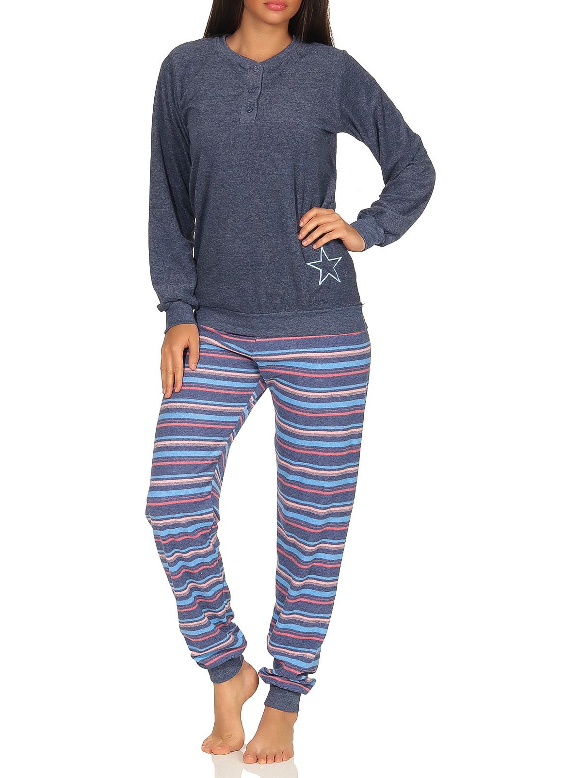 Damen Frottee Pyjama lang mit Bündchen - Hose gestreift - auch in Übergrössen - 291 93 236 Damen Frottee Pyjama lang mit Bündchen - Hose gestreift - auch in Übergrössen - 291 93 236