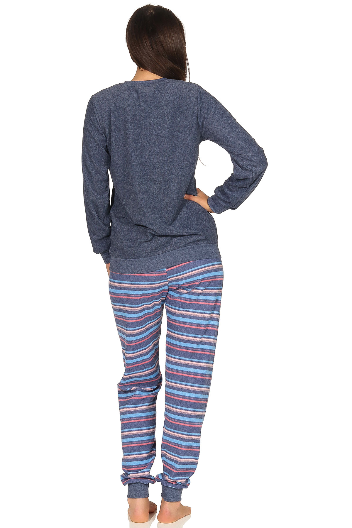 Damen Frottee Pyjama lang mit Bündchen - Hose gestreift - auch in Übergrössen - 291 93 236