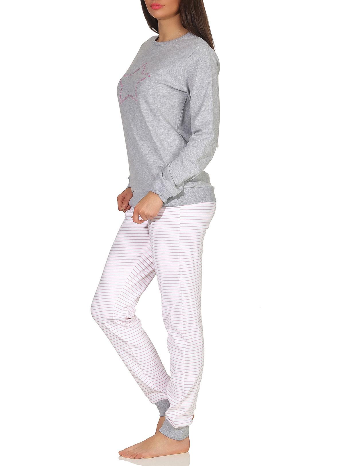 Kuscheliger Damen Pyjama mit Bündchen, gestreifter Hose und Sternmotiv - auch in Übergrössen