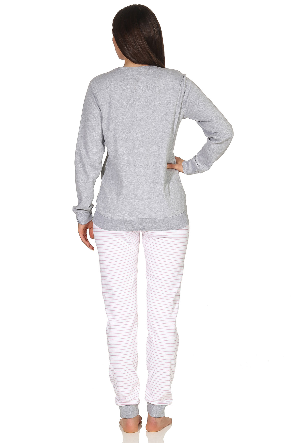 Kuscheliger Damen Pyjama mit Bündchen, gestreifter Hose und Sternmotiv - auch in Übergrössen