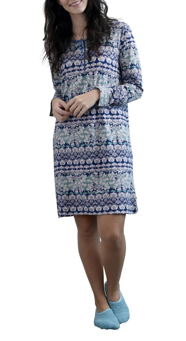 Damen Nachthemd langarm mit Knopfleiste - Sleepshirt im floralen Print - 291 213 90 419 Damen Nachthemd langarm mit Knopfleiste - Sleepshirt im floralen Print - 291 213 90 419