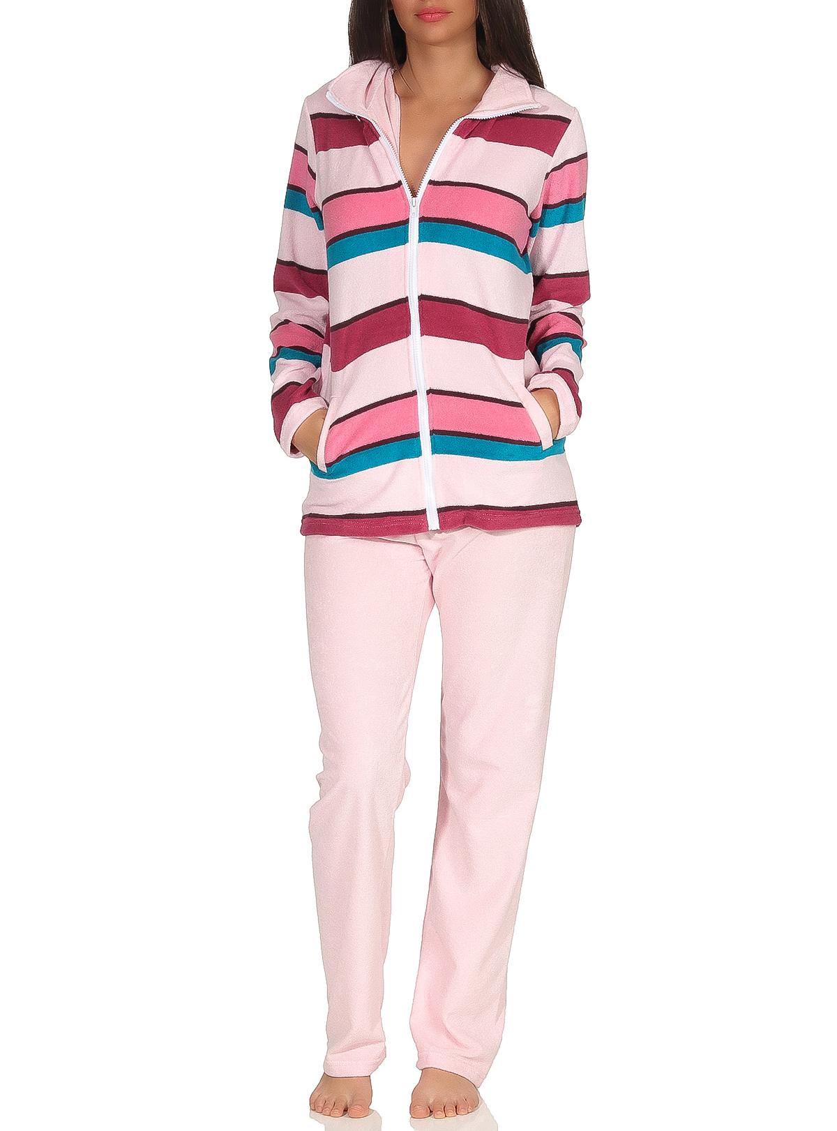 Damen Frottee Hausanzug Streifenoptik - ideal auch als Homewear - 291 216 93 145