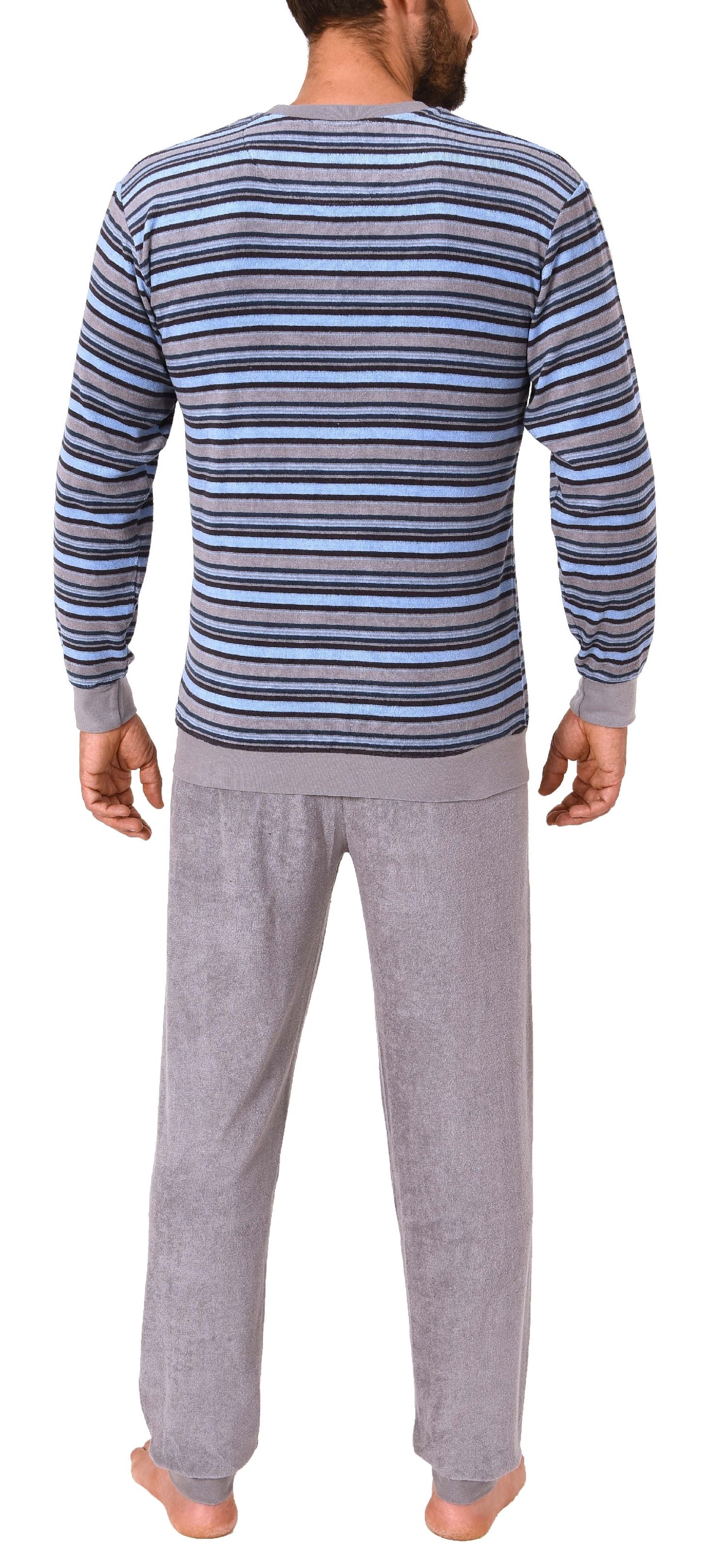 Eleganter Herren Frottee Pyjama langarm mit Bündchen in Streifenoptik - 291 101 13 576
