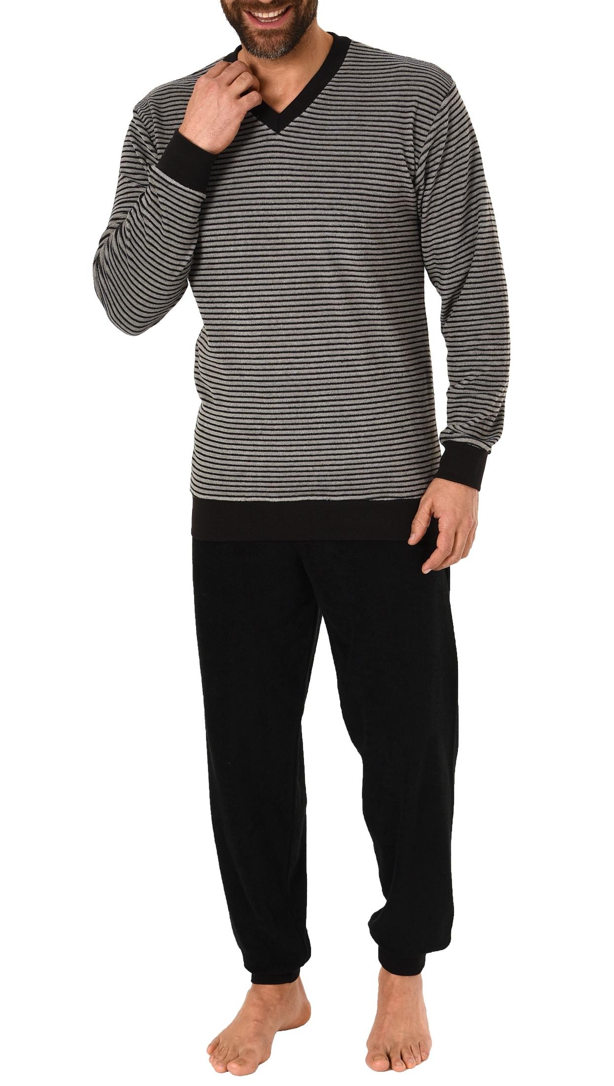 Lässiger Herren Frottee Pyjama langarm mit Bündchen in Ringel - Optik - 291 101 13 784