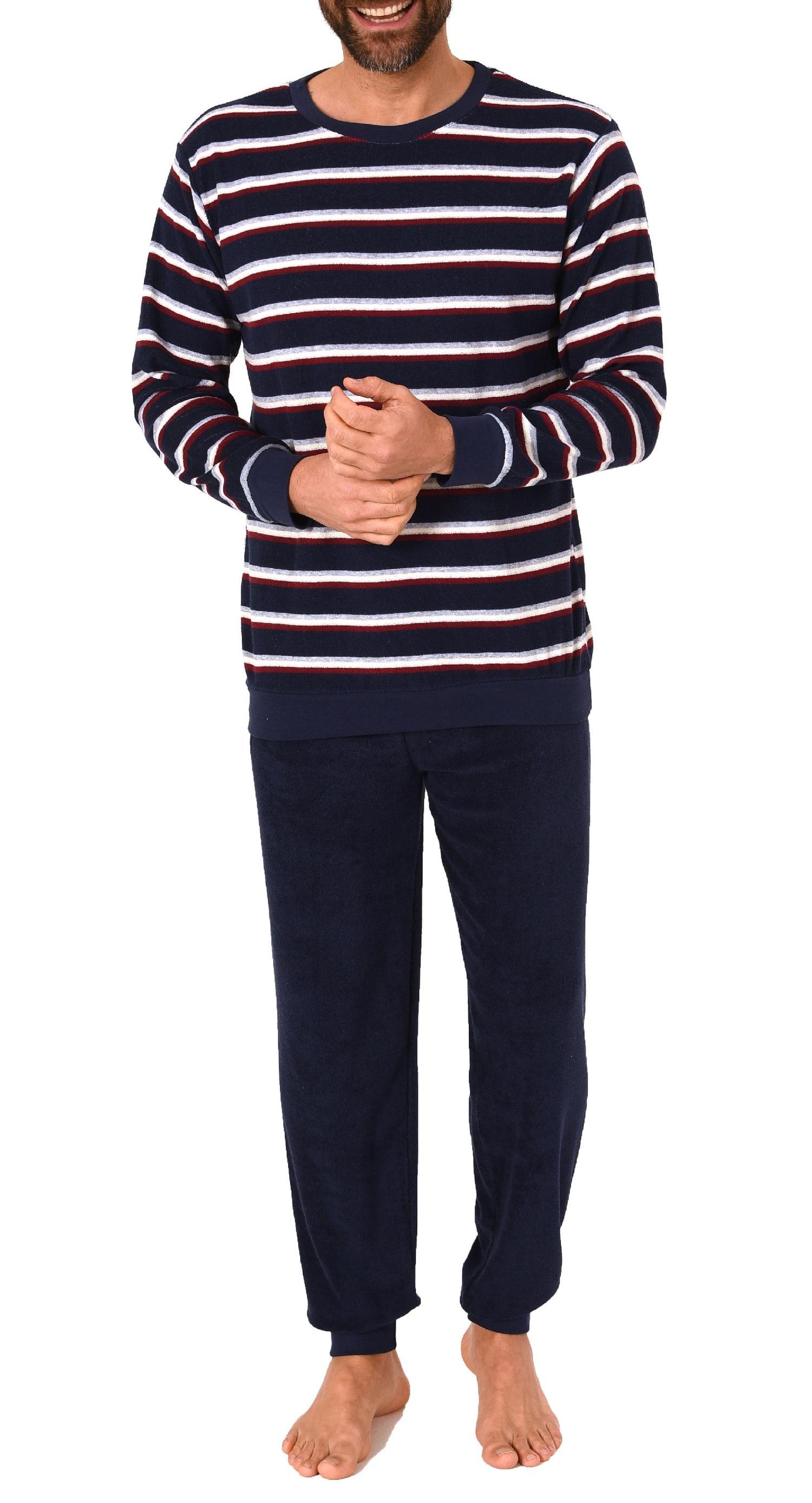 Eleganter Herren Frottee Pyjama Schlafanzug mit Bündchen - Streifenoptik - 291 101 13 787