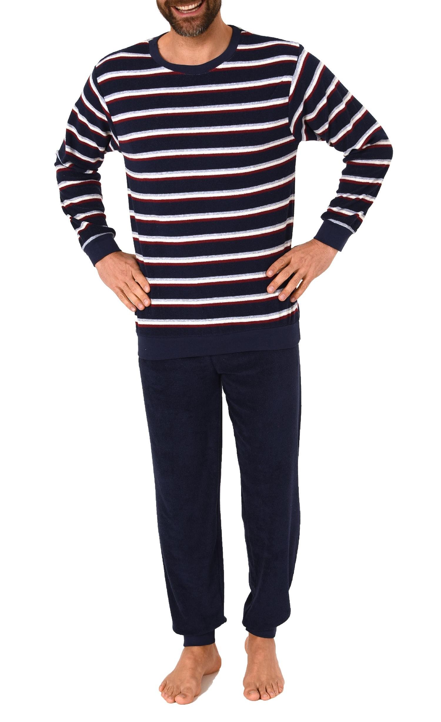 Eleganter Herren Frottee Pyjama Schlafanzug mit Bündchen - Streifenoptik - 291 101 13 787