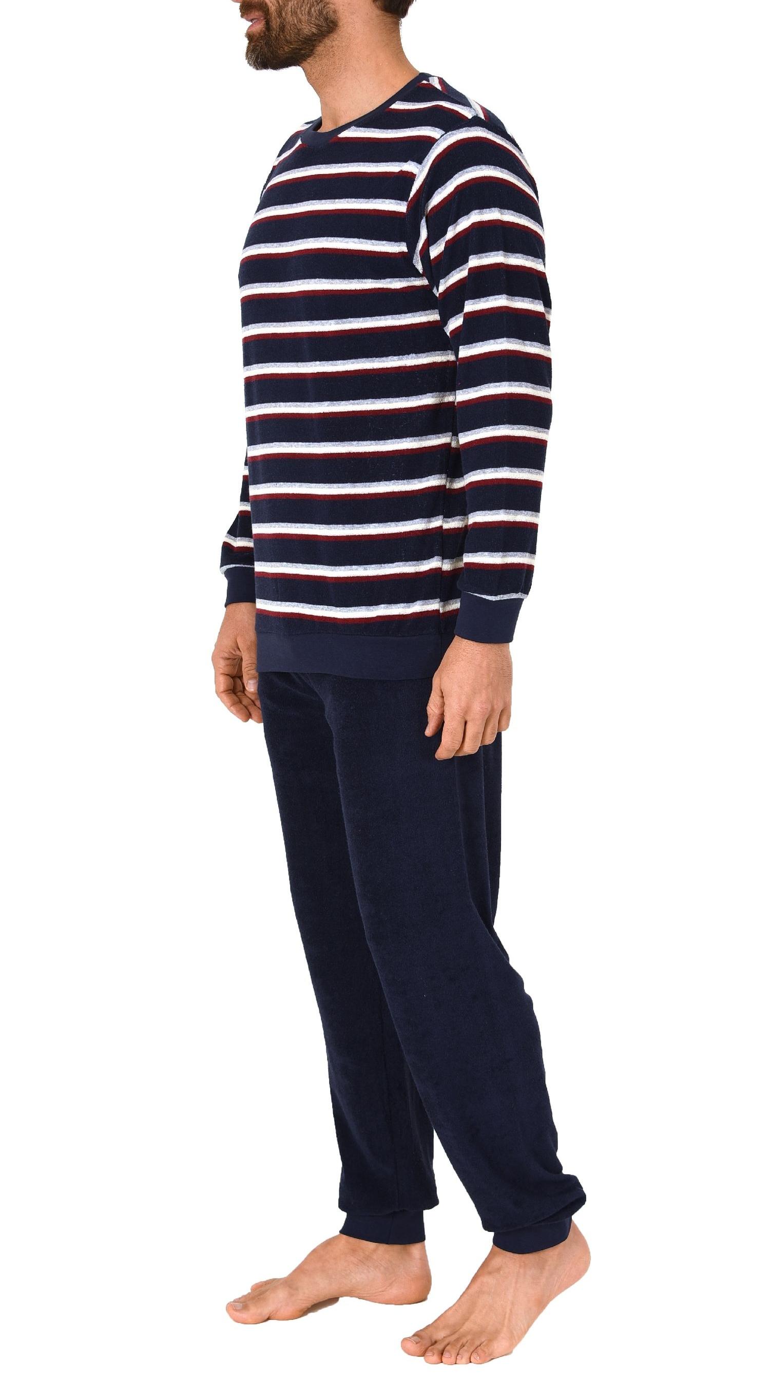Eleganter Herren Frottee Pyjama Schlafanzug mit Bündchen - Streifenoptik - 291 101 13 787