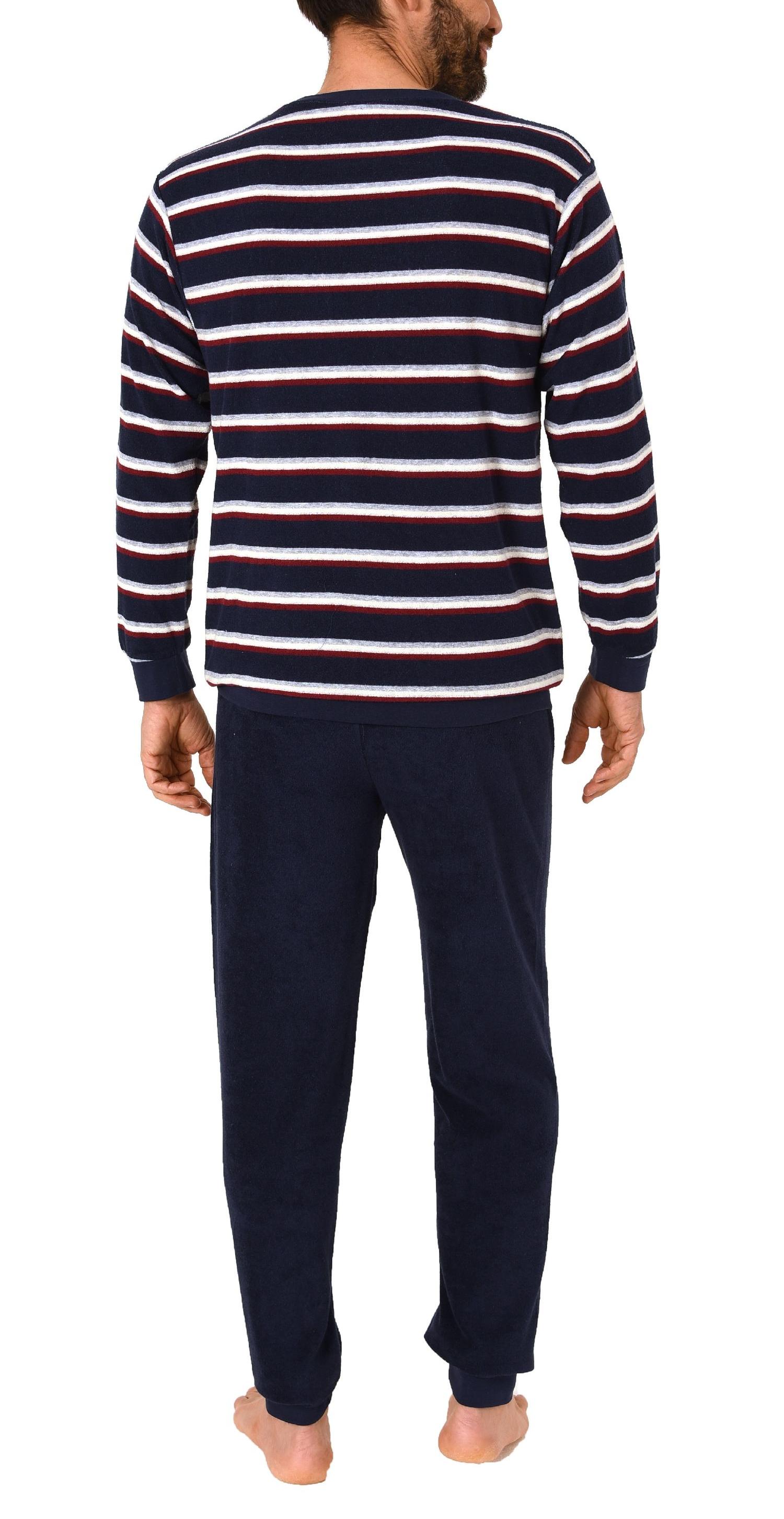 Eleganter Herren Frottee Pyjama Schlafanzug mit Bündchen - Streifenoptik - 291 101 13 787