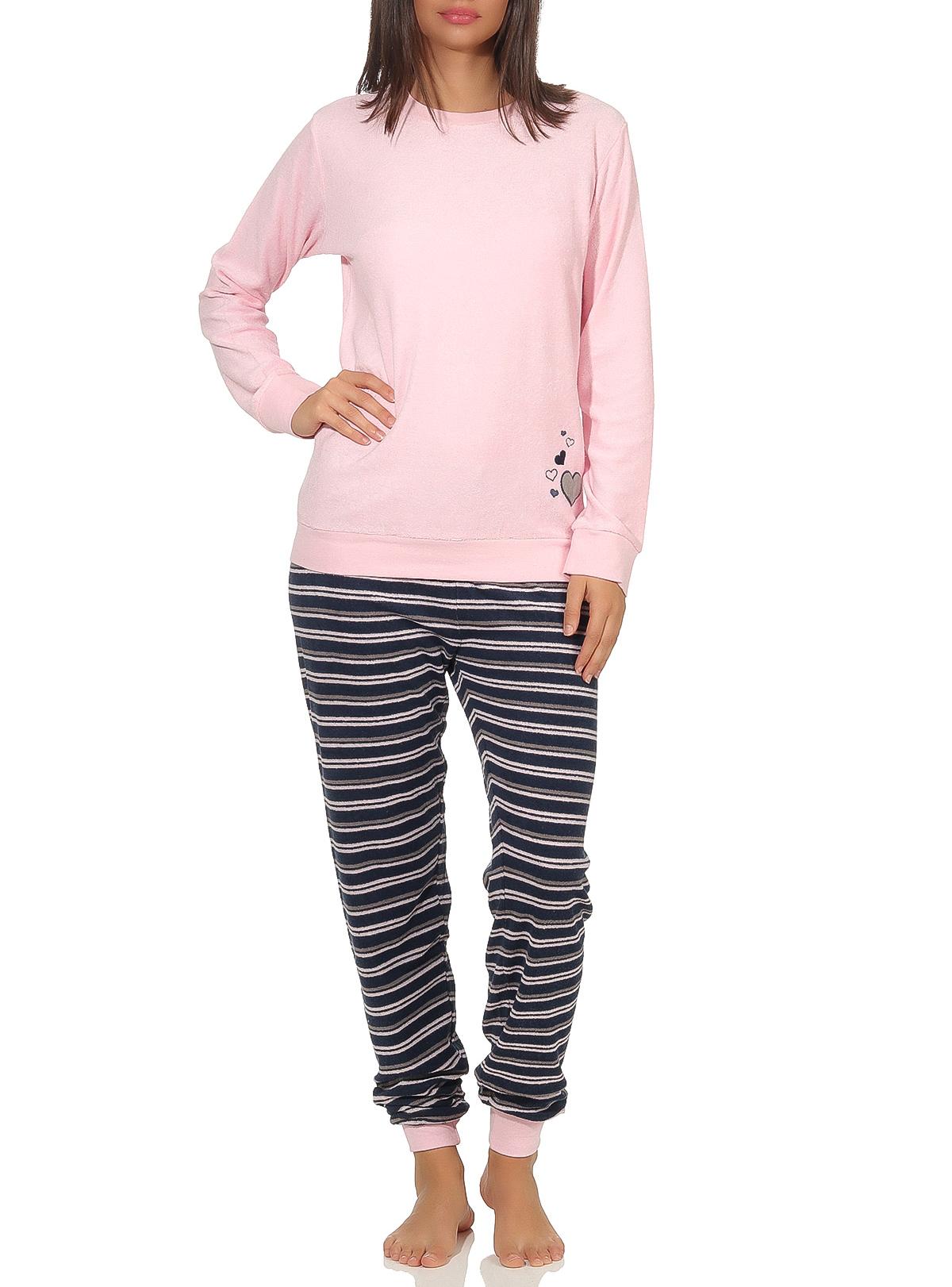Eleganter Damen Frottee Pyjama Schlafanzug mit Bündchen und Herz Motiv - 291 201 13 570 Eleganter Damen Frottee Pyjama Schlafanzug mit Bündchen und Herz Motiv - 291 201 13 570