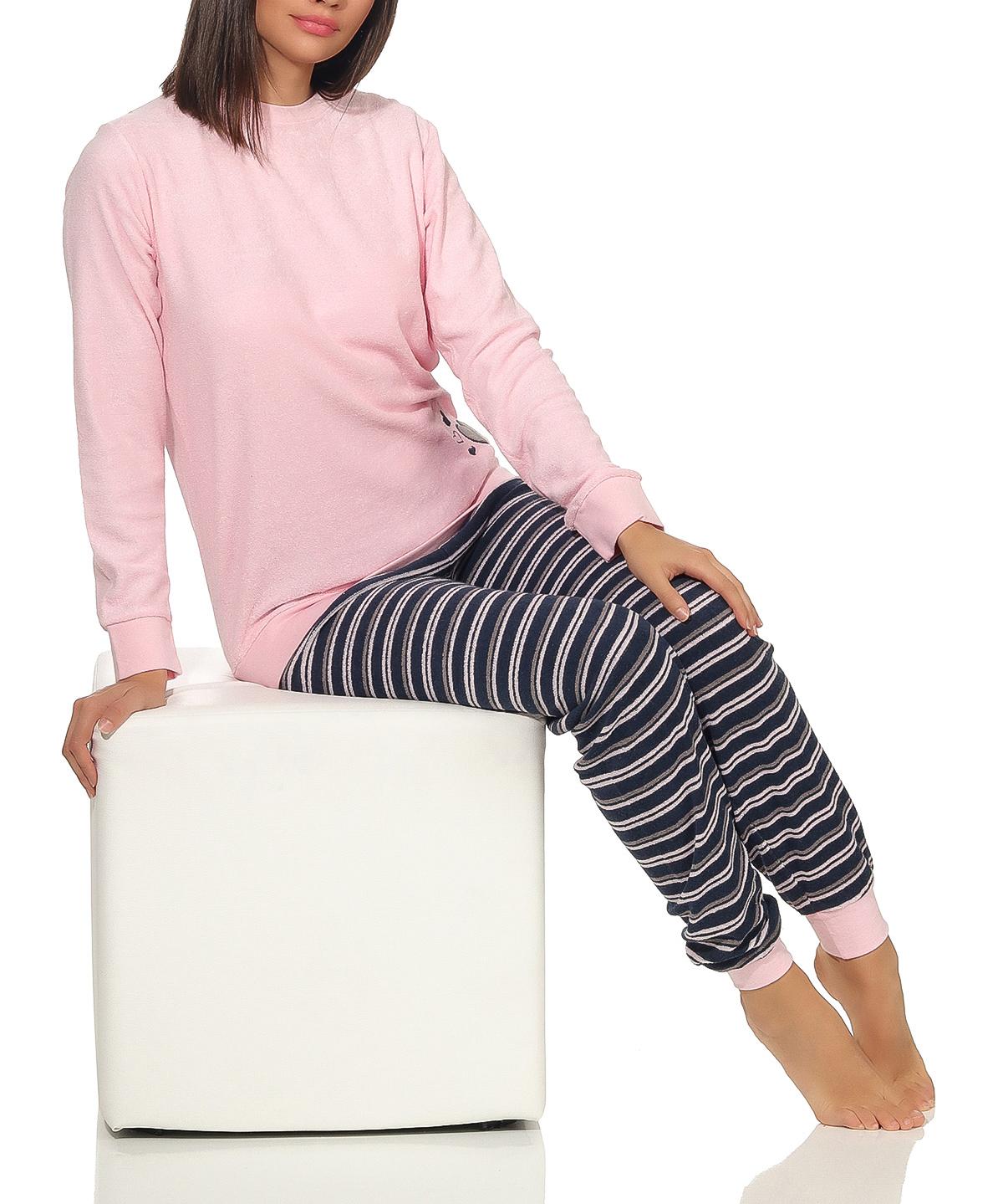 Eleganter Damen Frottee Pyjama Schlafanzug mit Bündchen und Herz Motiv - 291 201 13 570 Eleganter Damen Frottee Pyjama Schlafanzug mit Bündchen und Herz Motiv - 291 201 13 570