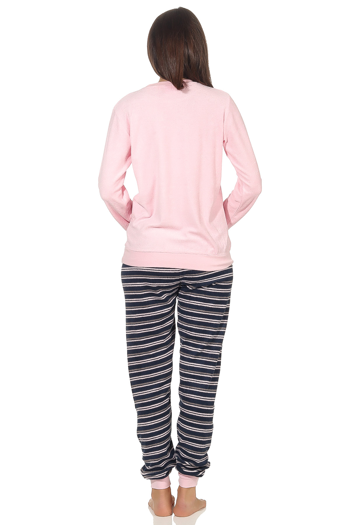 Eleganter Damen Frottee Pyjama Schlafanzug mit Bündchen und Herz Motiv - 291 201 13 570