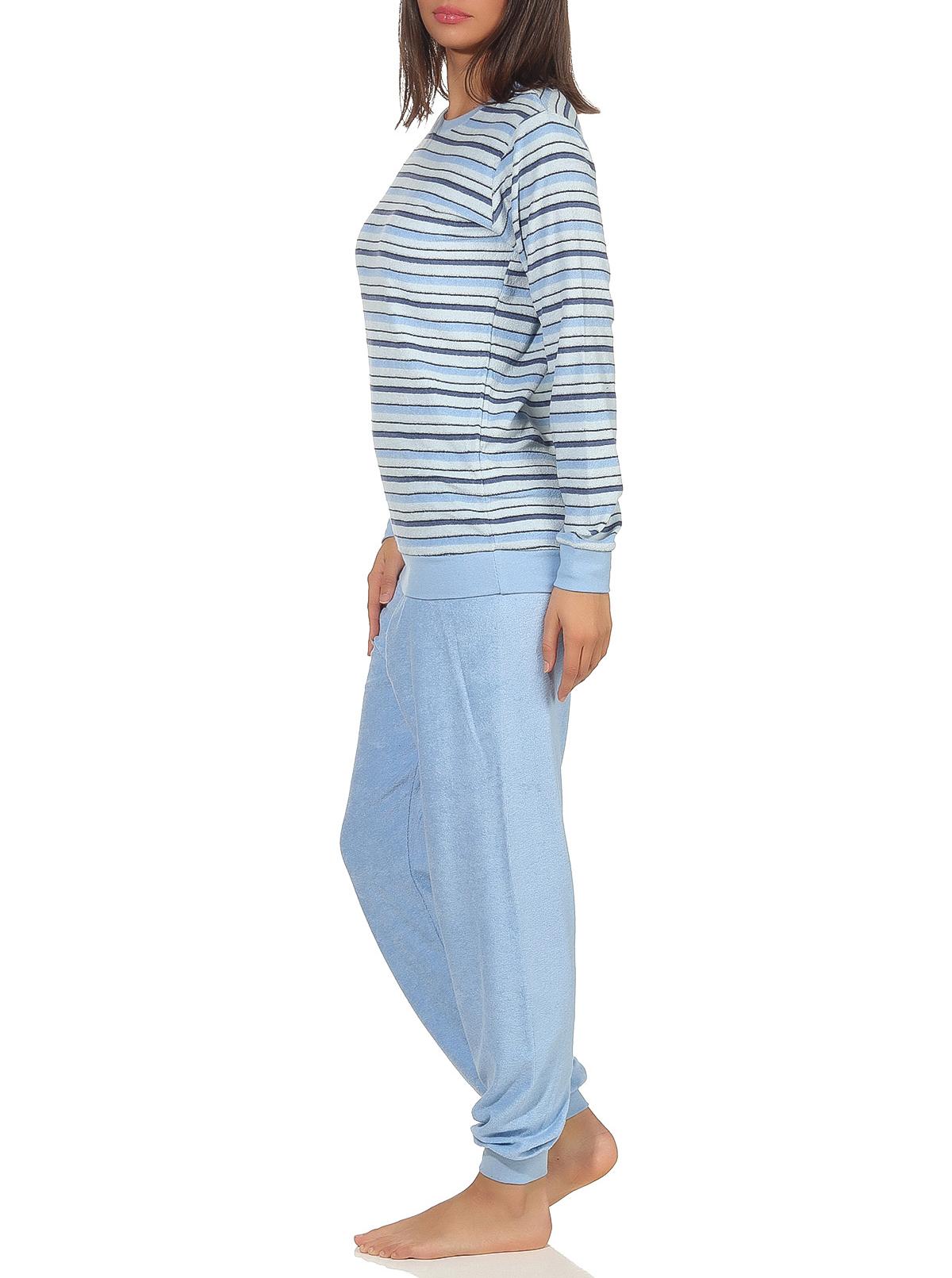 Eleganter Damen Frottee Pyjama Schlafanzug mit Bündchen in Streifenoptik  - 291 201 13 572