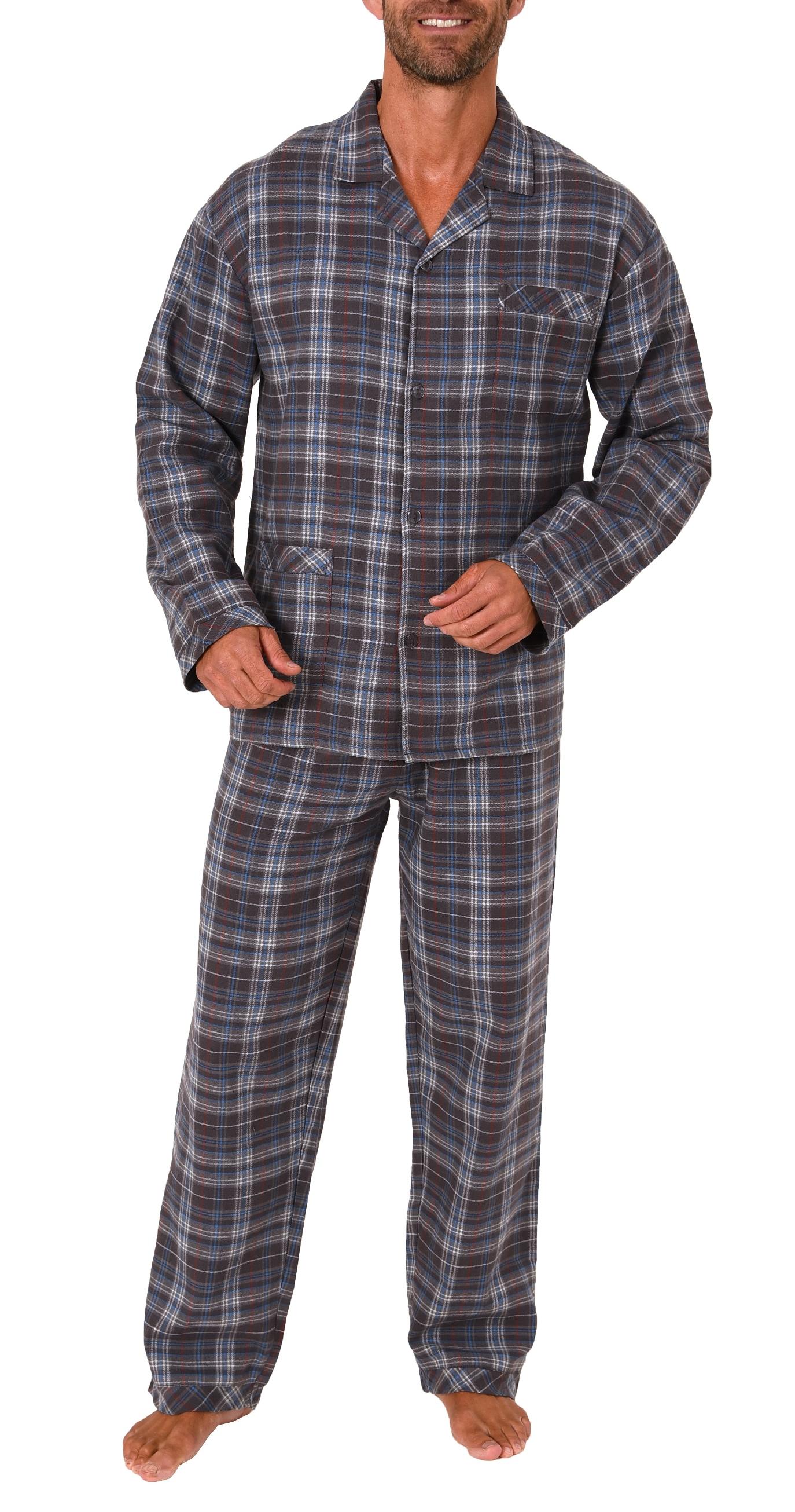 Herren Flanell Pyjama Schlafanzug langarm zum durchknöpfen - 291 101 15 535