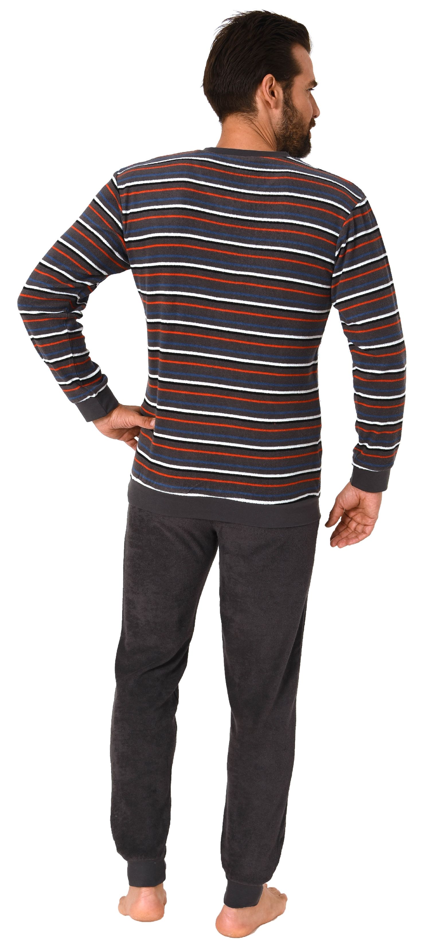 Eleganter Herren Frottee Pyjama Schlafanzug mit Bündchen - Streifenoptik - 291 101 13 649 Langer Herren Frottee Pyjama Schlafanzug mit Bündchen - Streifenoptik - 291 101 13 649