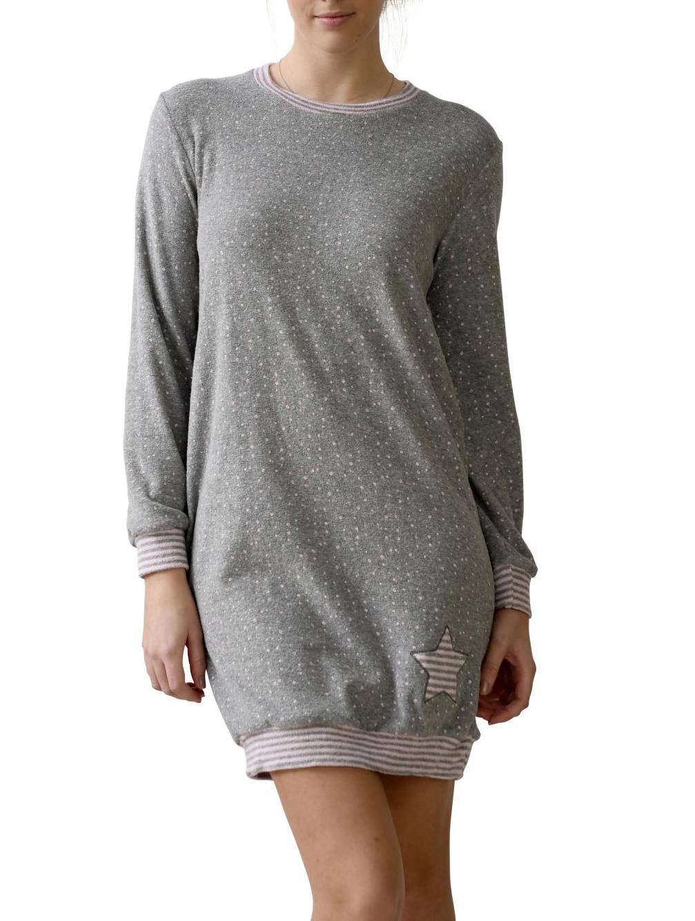 Damen Frottee Nachthemd mit Bündchen mit Sterne Tupfen - auch in Übergrössen - 291 93 201 Damen Frottee Nachthemd mit Bündchen mit Sterne Tupfen - auch in Übergrössen - 291 93 201