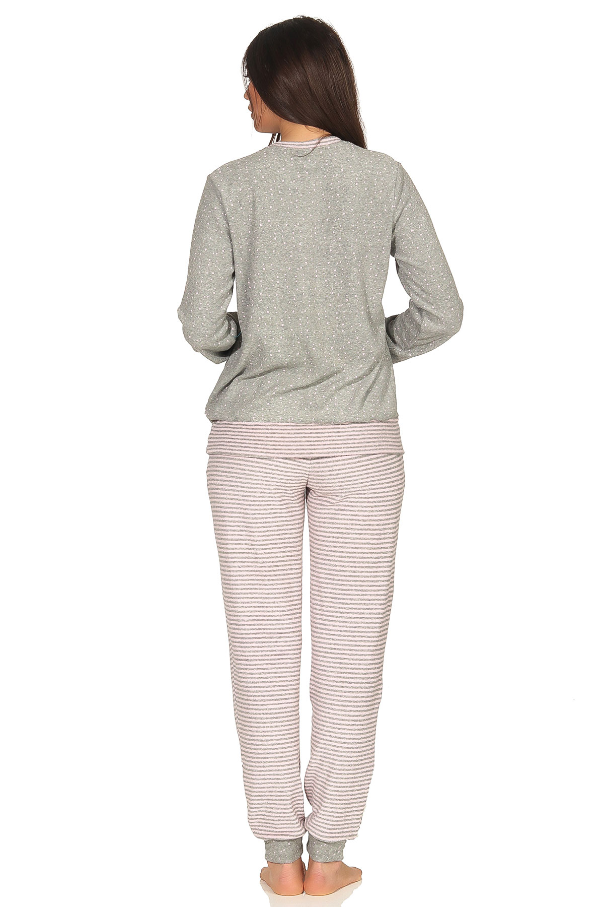 Damen Frottee Pyjama mit Bündchen Sterne Tupfendesign - auch in Übergrössen bis 60/62
