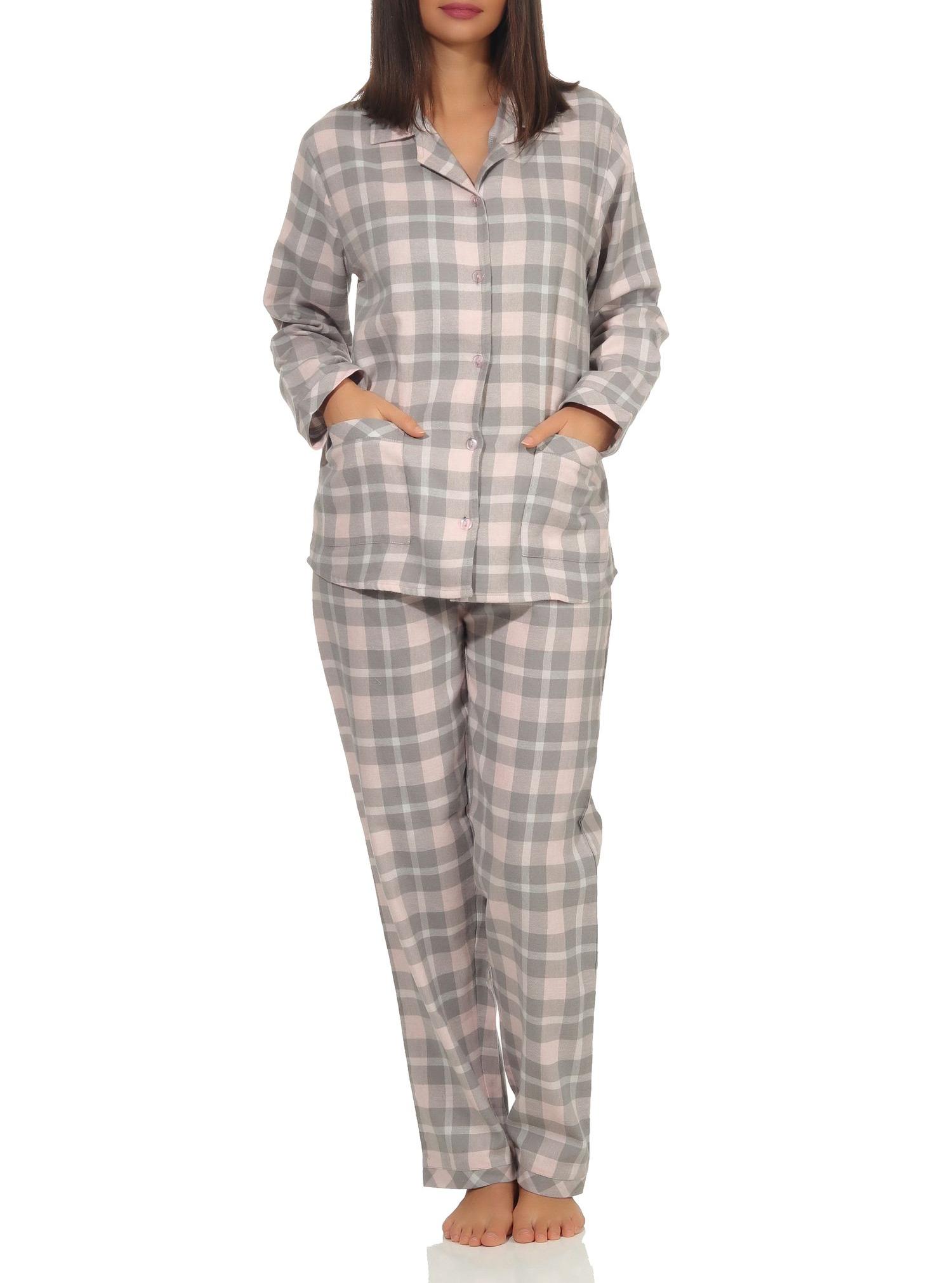 Damen Flanell Pyjama Schlafanzug kariert mit Knopfleiste und Hemdkragen - 291 201 15 556 Damen Flanell Pyjama Schlafanzug kariert mit Knopfleiste und Hemdkragen - 291 201 15 556