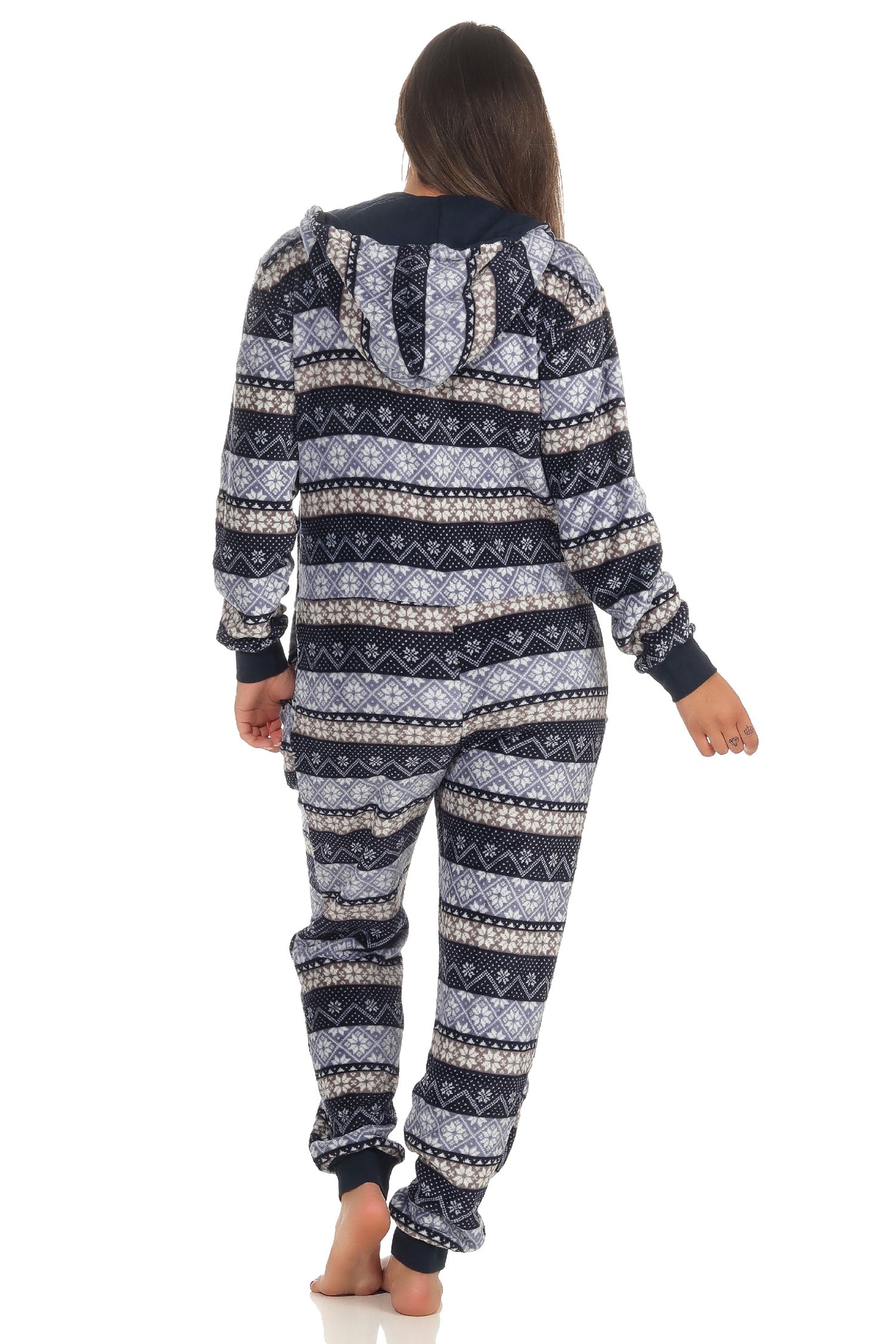 Damen Jumpsuit Overall Schlafanzug Norweger-Look, Overall mit Kapuze - 291 267 97 959