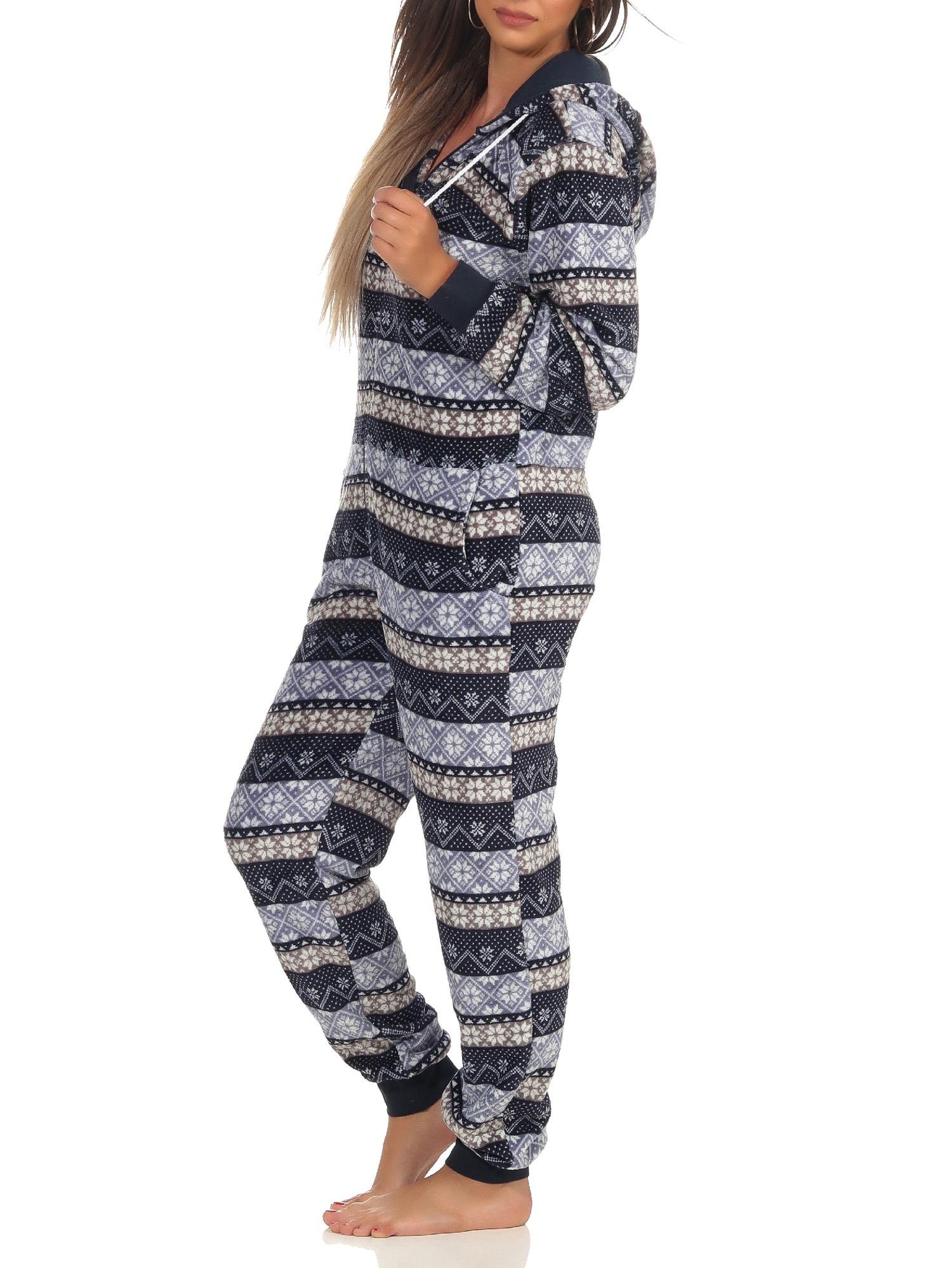 Damen Jumpsuit Overall Schlafanzug Norweger-Look, Overall mit Kapuze - 291 267 97 959