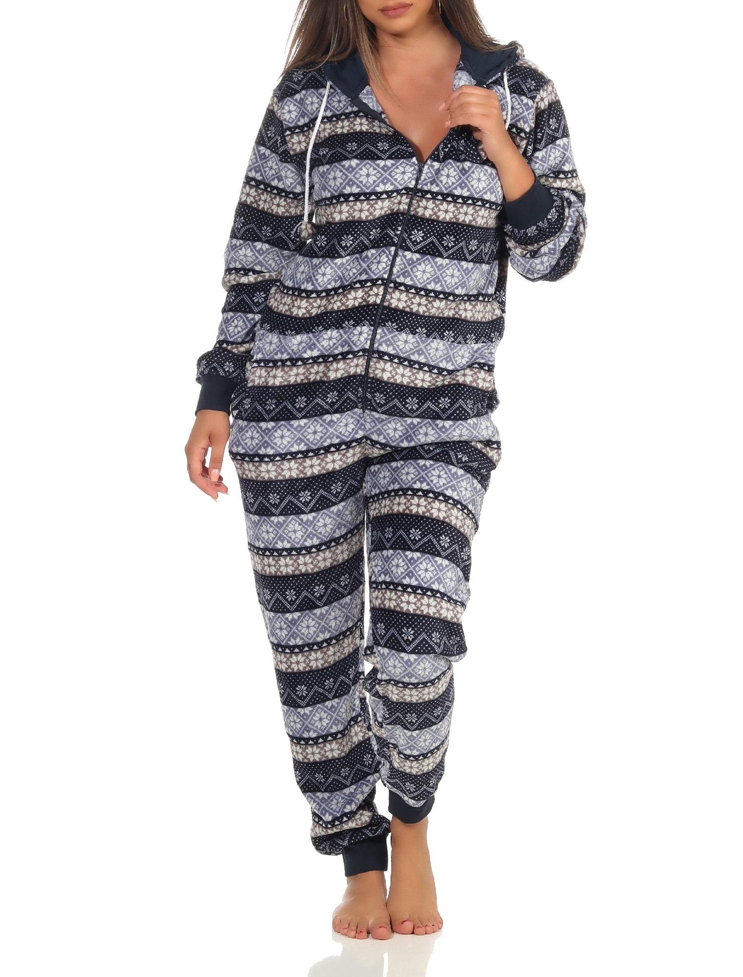 Damen Jumpsuit Overall Schlafanzug Norweger-Look, Overall mit Kapuze - 291 267 97 959