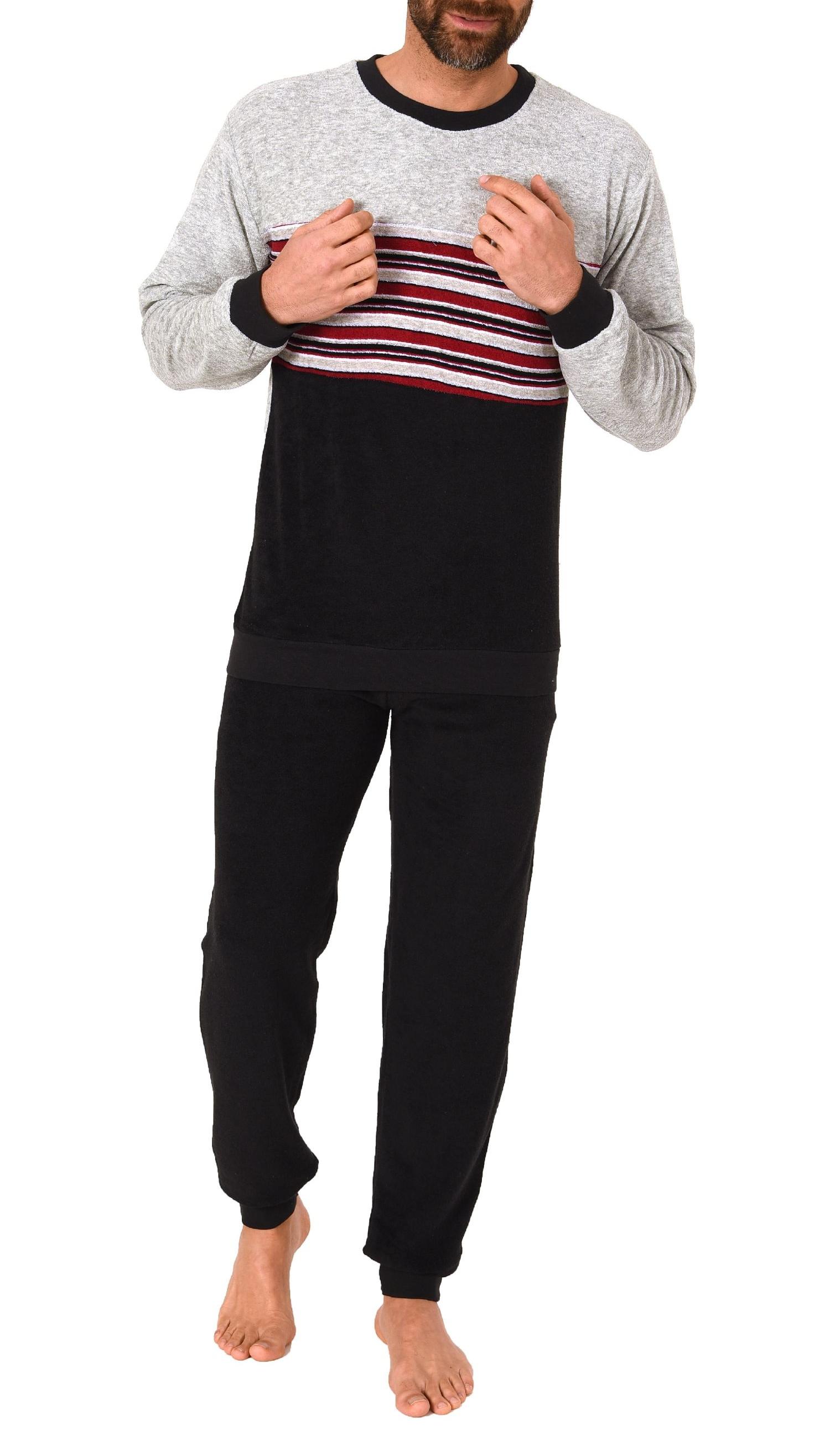 Edler Herren Frottee Pyjama, Schlafanzug mit Bündchen und Rundhals - 291 101 13 004