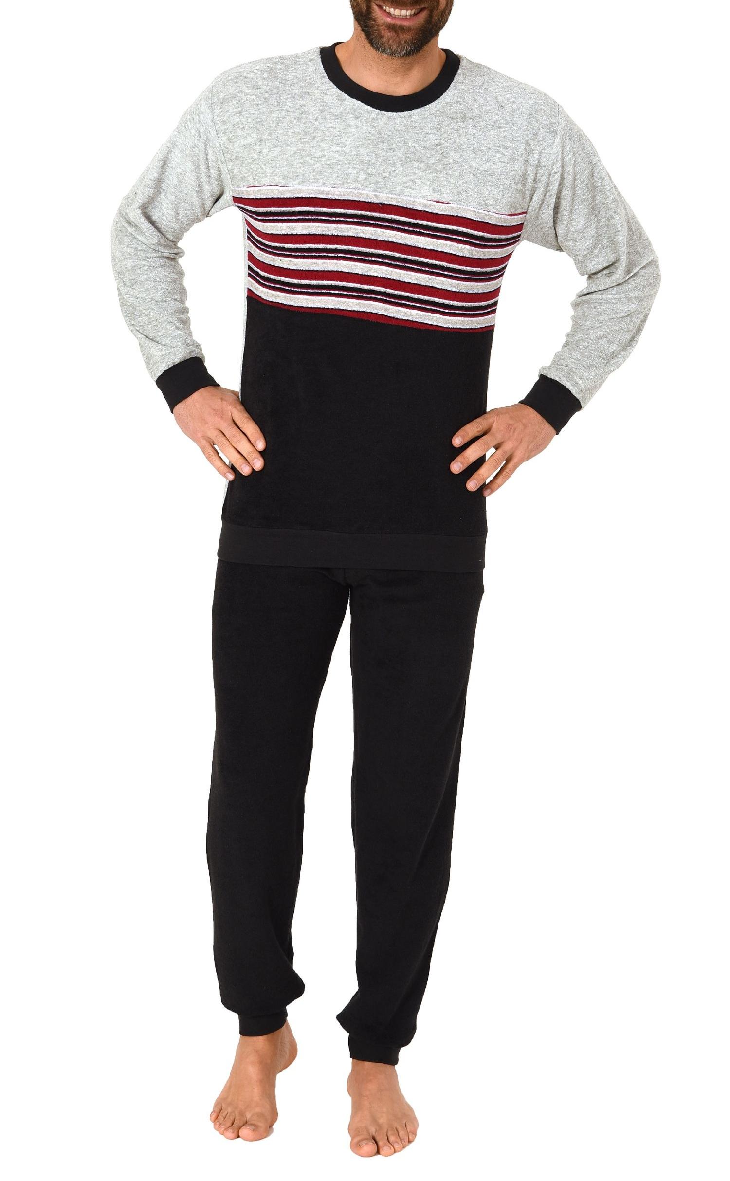 Edler Herren Frottee Pyjama, Schlafanzug mit Bündchen und Rundhals - 291 101 13 004
