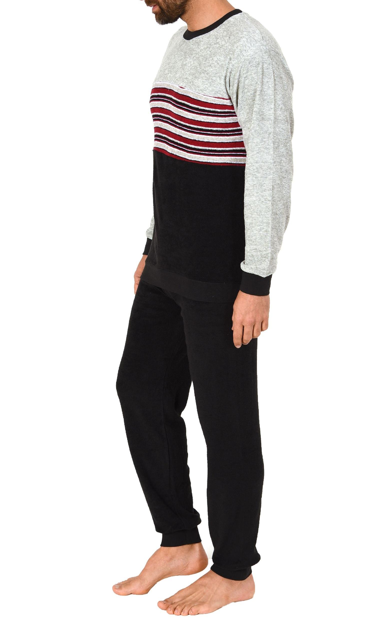 Edler Herren Frottee Pyjama, Schlafanzug mit Bündchen und Rundhals - 291 101 13 004