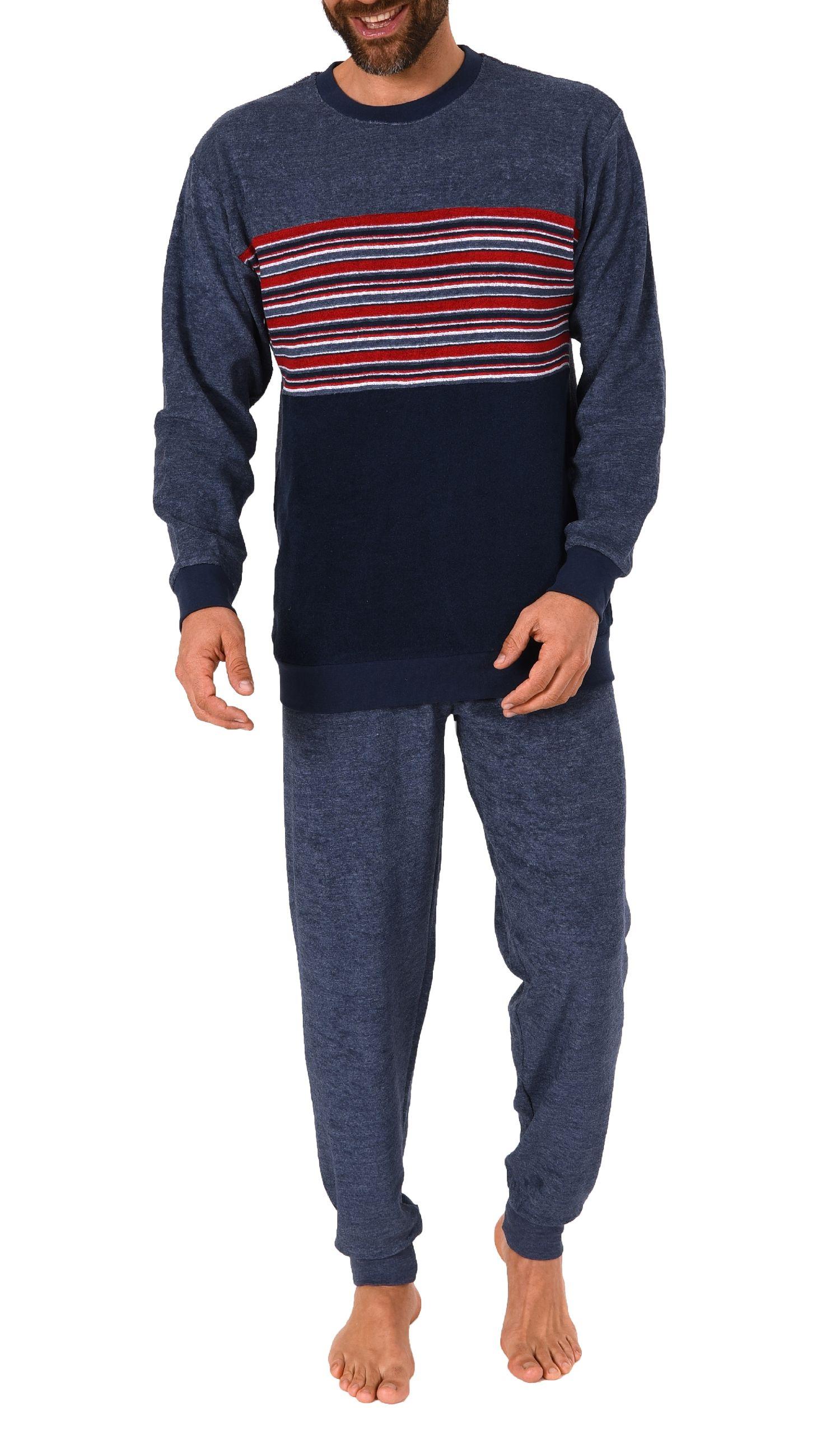 Edler Herren Frottee Pyjama, Schlafanzug mit Bündchen und Rundhals - 291 101 13 004