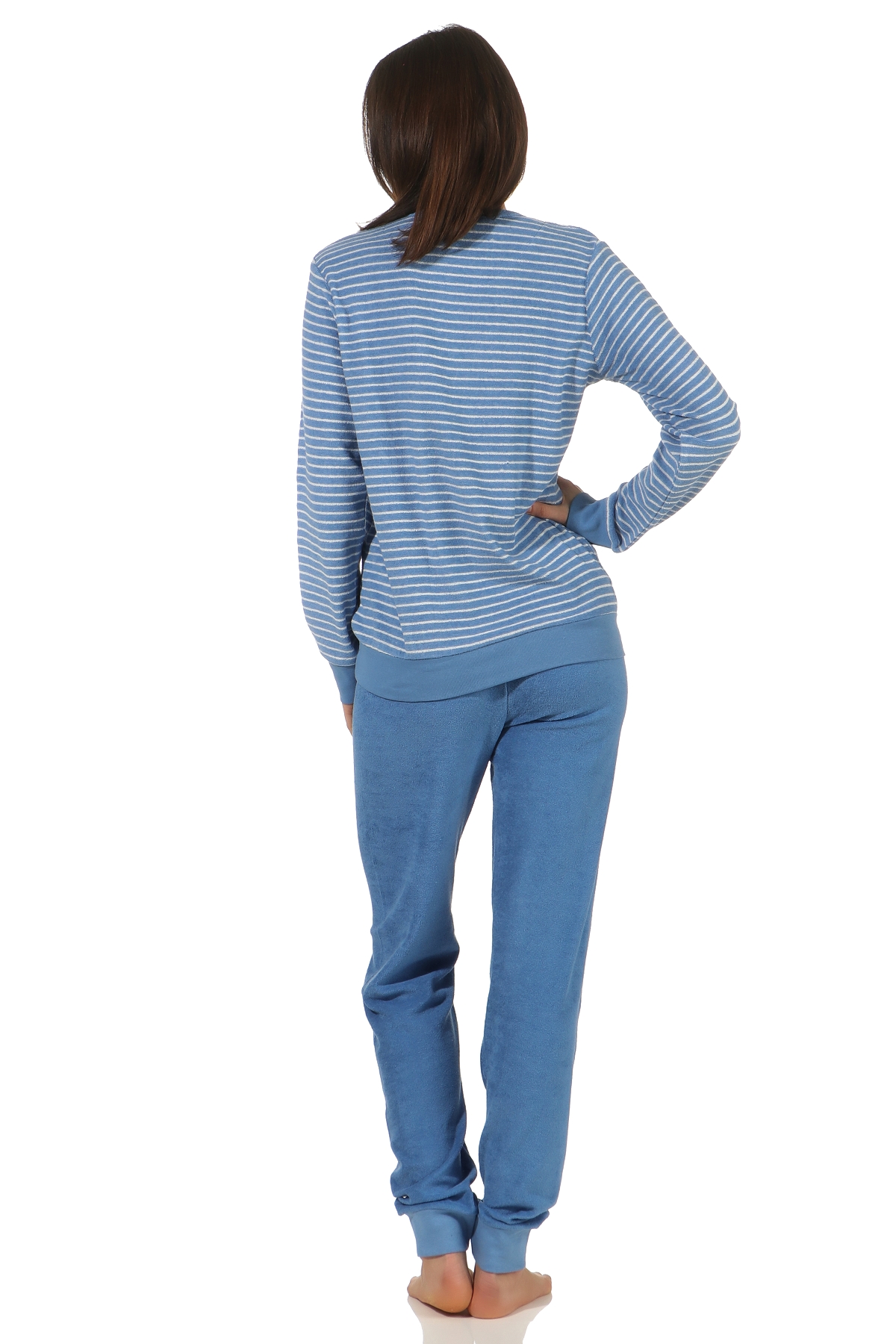 Damen Frottee Pyjama Schlafanzug mit Bündchen und süsser Tier Applikation - 202 201 13 112