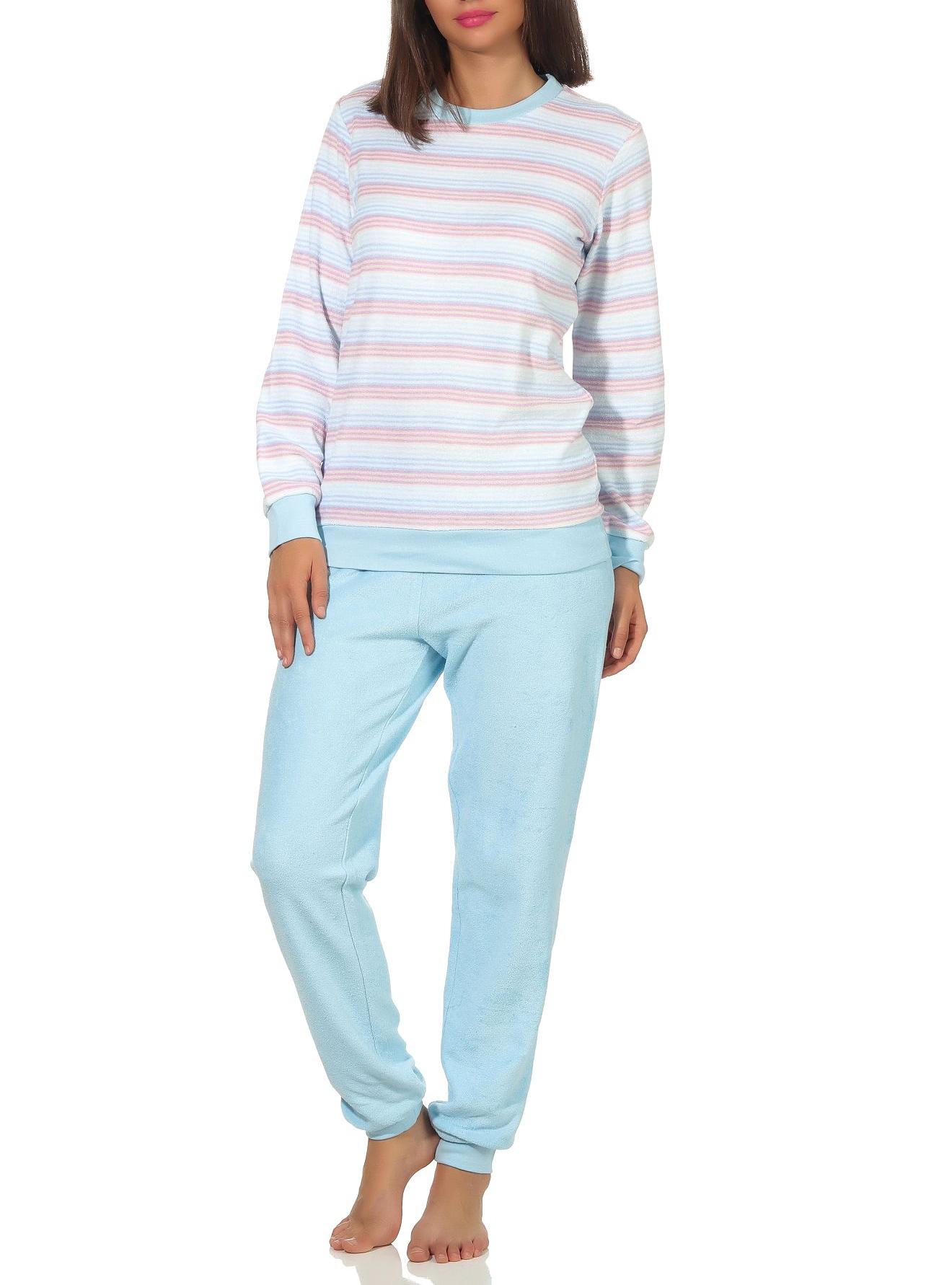 Damen Frottee Schlafanzug mit Bündchen Pyjama in edler Streifenoptik - 202 201 13 362 Damen Frottee Schlafanzug mit Bündchen Pyjama in edler Streifenoptik - 202 201 13 362