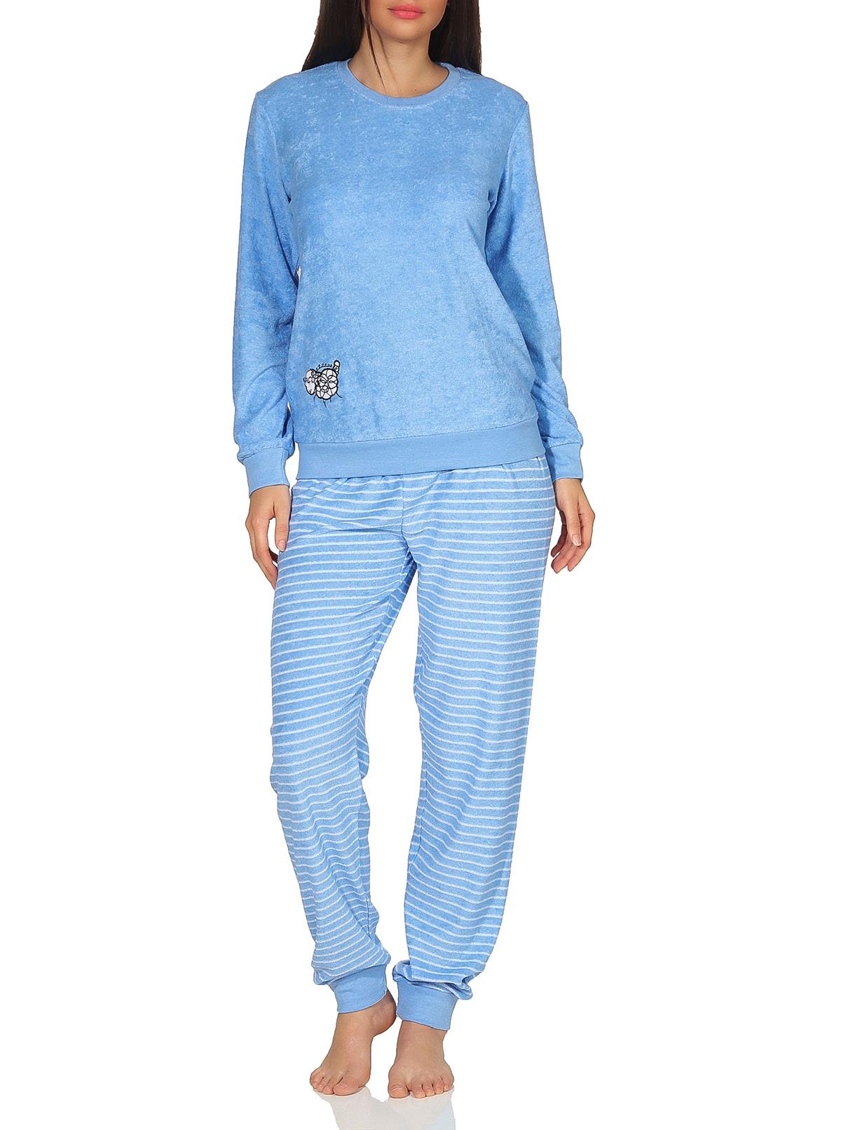Damen Frottee Pyjama Schlafanzug mit Bündchen und süsser Tier Applikation - 202 201 13 110