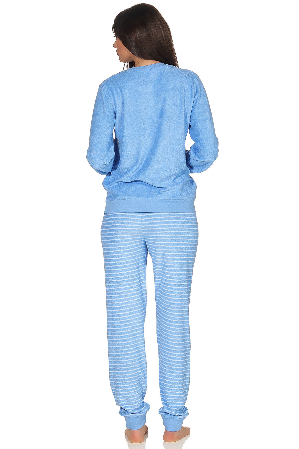 Damen Frottee Pyjama Schlafanzug mit Bündchen und süsser Tier Applikation - 202 201 13 110