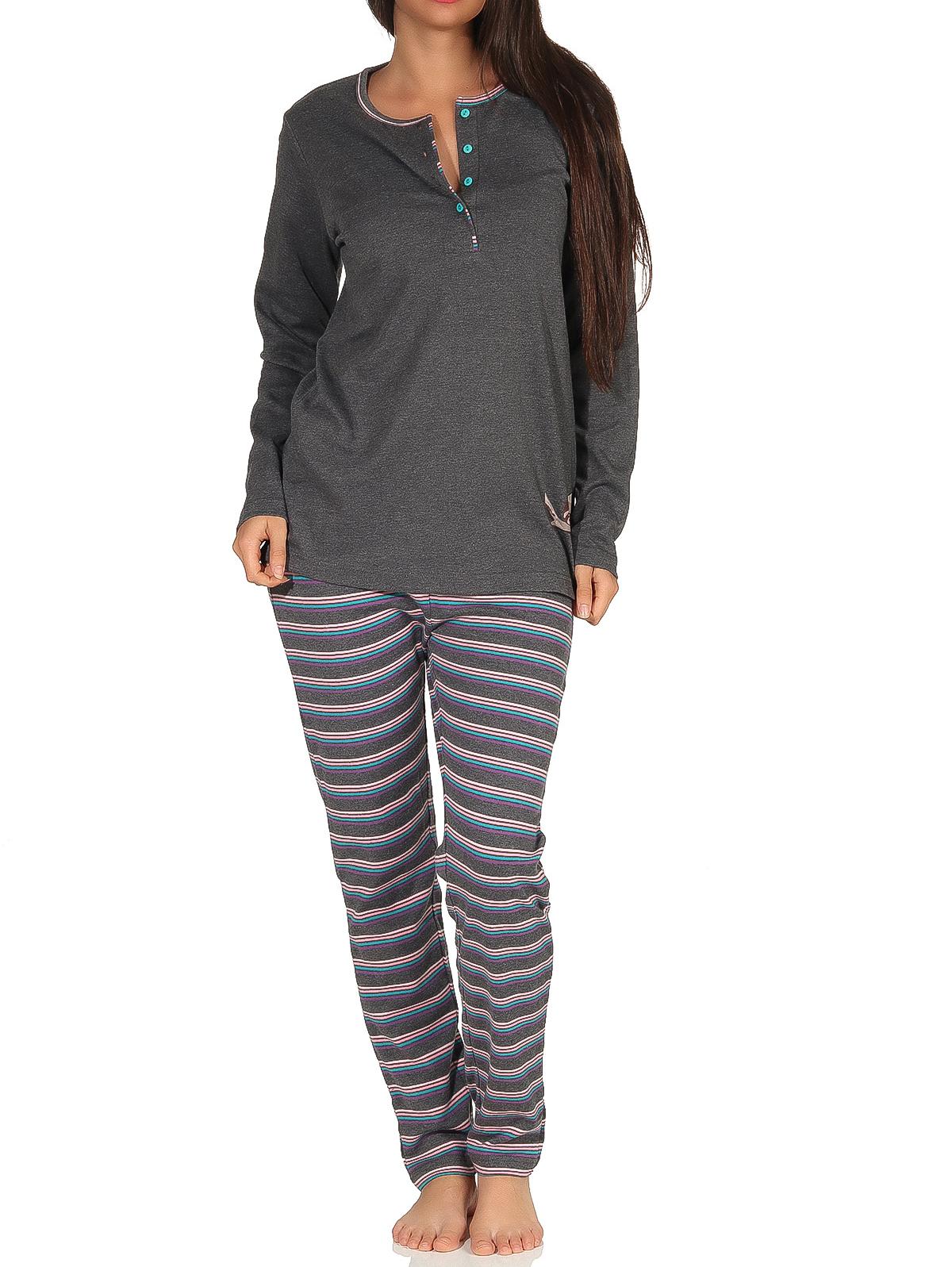 Damen Pyjama Schlafanzug, gestreifte Hose, niedliches Faultier Motiv - auch in Übergrösse Damen Pyjama Schlafanzug, gestreifte Hose, niedliches Faultier Motiv - auch in Übergrösse
