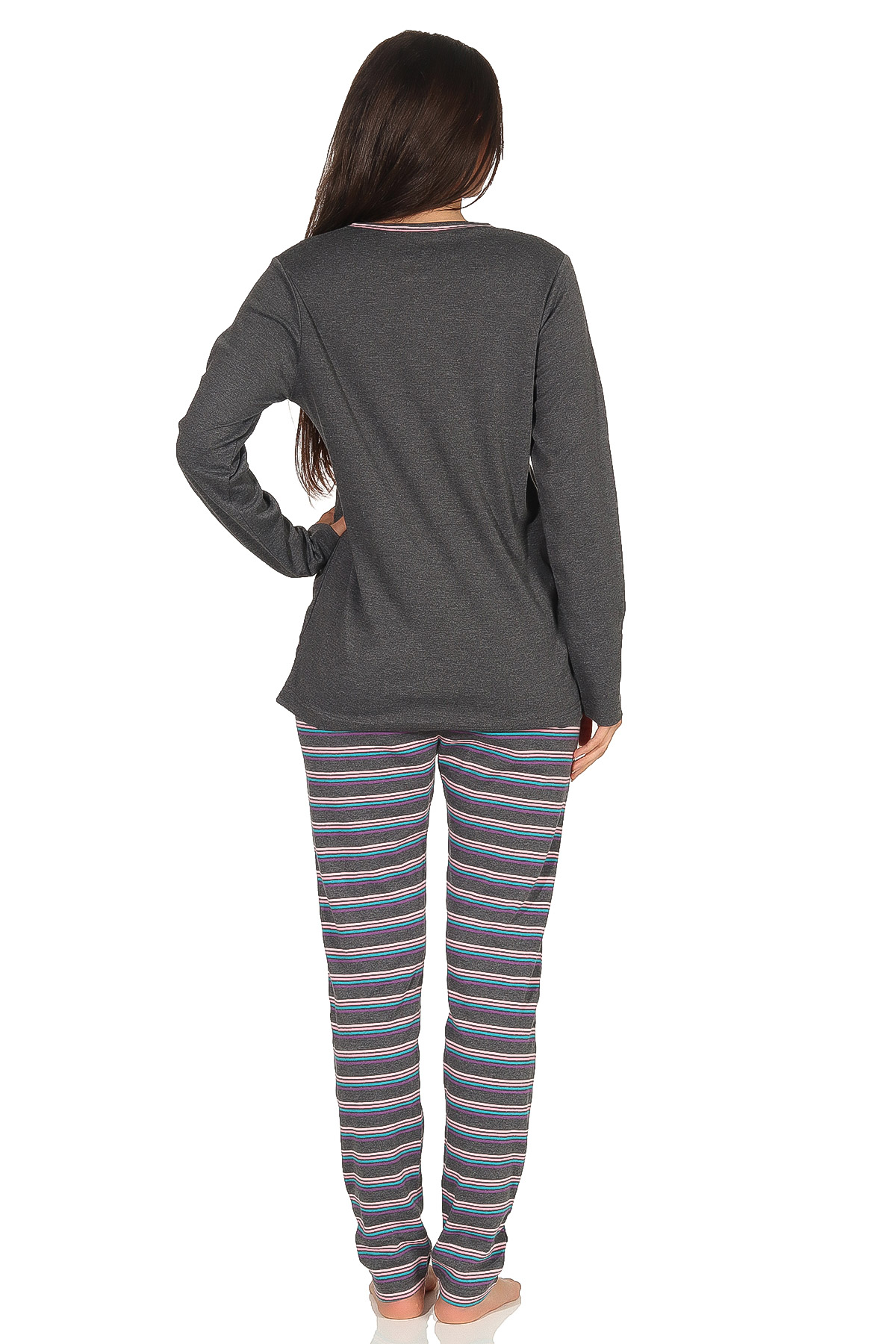 Damen Pyjama Schlafanzug, gestreifte Hose, niedliches Faultier Motiv - auch in Übergrösse Damen Pyjama Schlafanzug, gestreifte Hose, niedliches Faultier Motiv - auch in Übergrösse