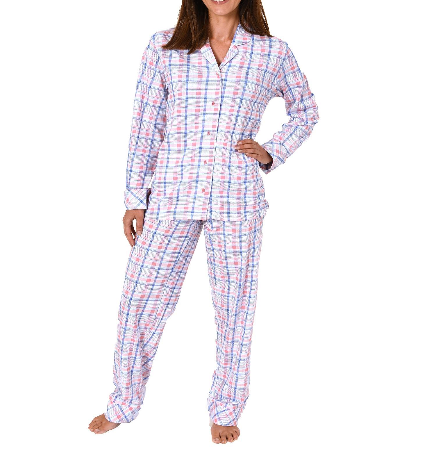 Eleganter Damen Schlafanzug Pyjama langarm in Karo-Optik zum durchknöpfen 60773 Eleganter Damen Schlafanzug Pyjama langarm in Karo-Optik zum durchknöpfen 60773