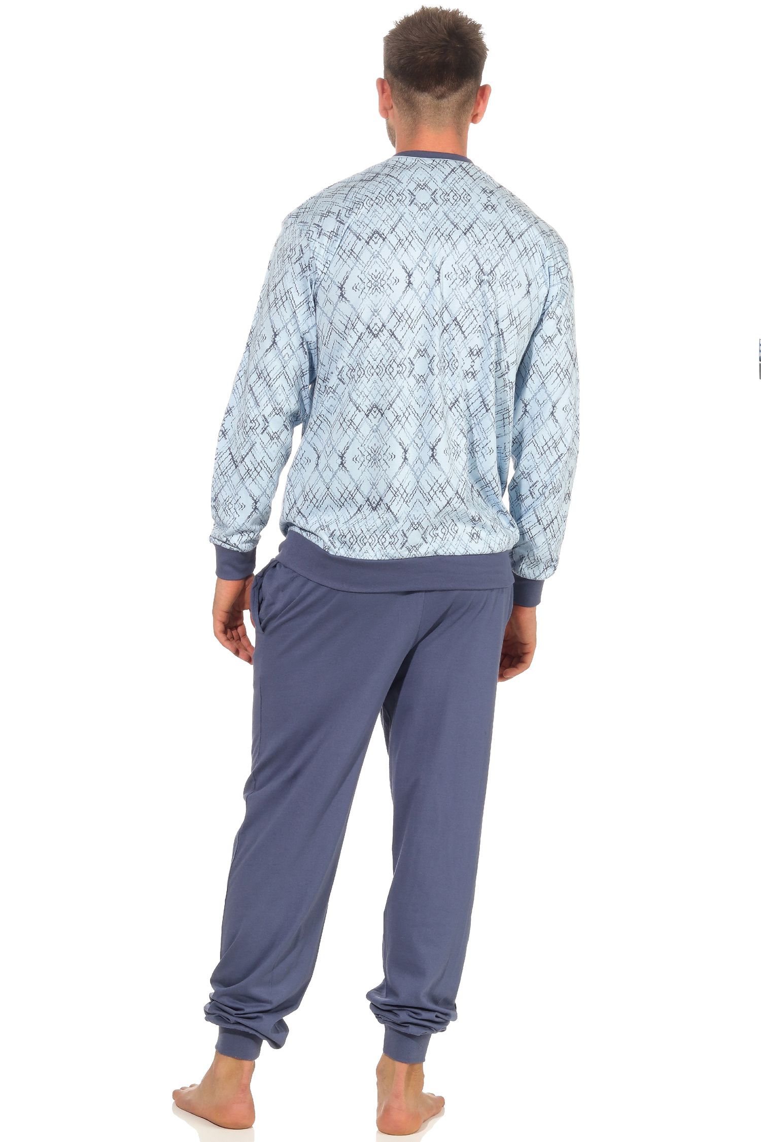 Herren Pyjama Schlafanzug langarm mit Bündchen in grapischen Muster - 102 101 90 488 Herren Pyjama Schlafanzug langarm mit Bündchen in grapischen Muster - 102 101 90 488