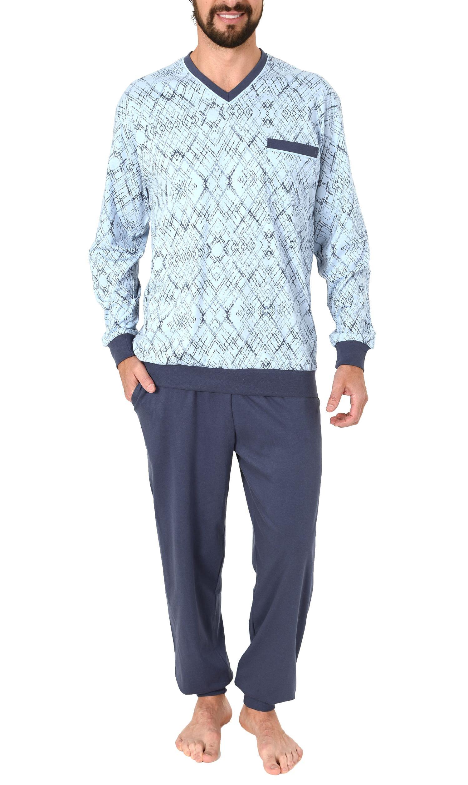 Herren Pyjama Schlafanzug langarm mit Bündchen in grapischen Muster - 102 101 90 488 Herren Pyjama Schlafanzug langarm mit Bündchen in grapischen Muster - 102 101 90 488