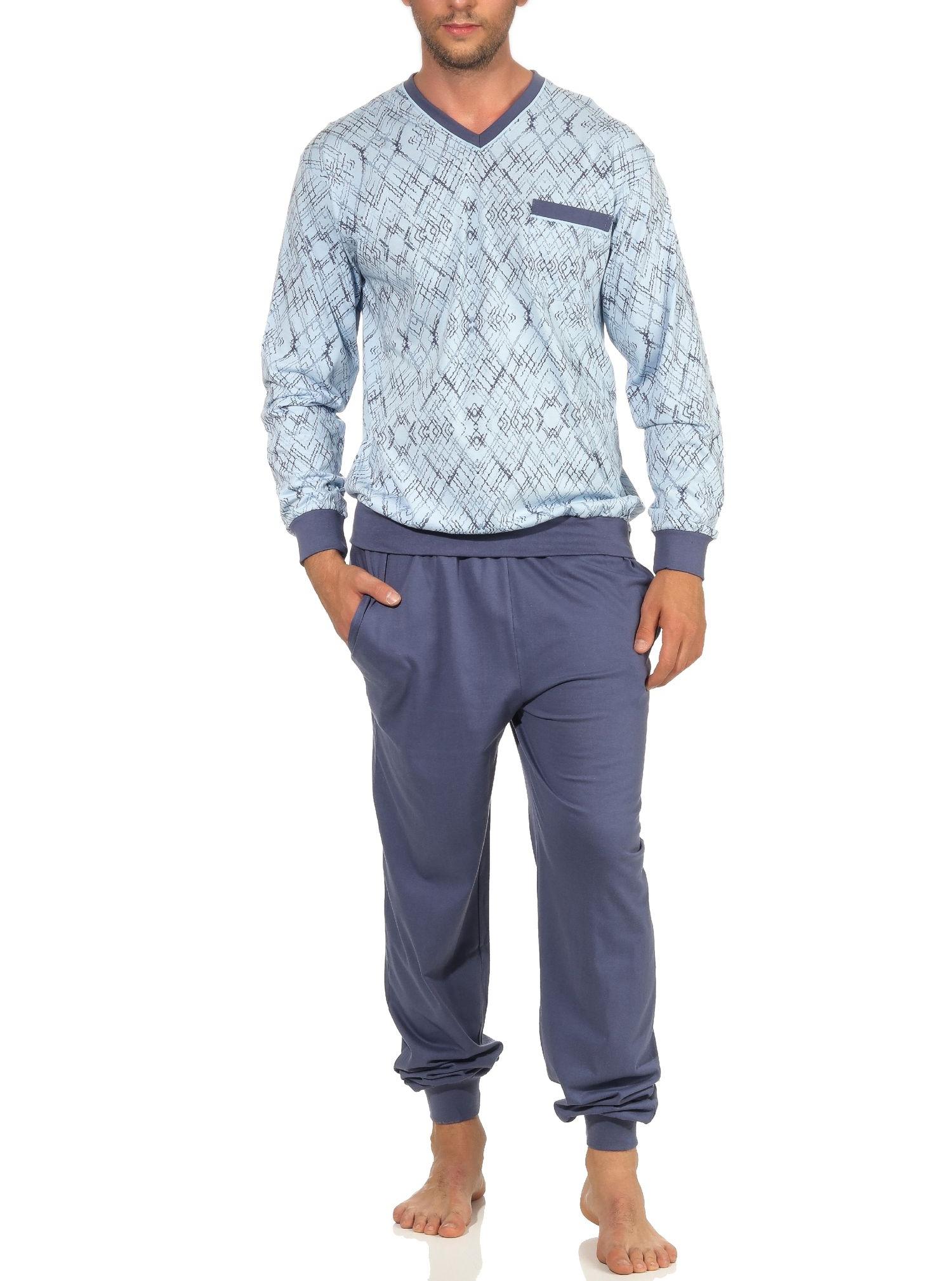 Herren Pyjama Schlafanzug langarm mit Bündchen in grapischen Muster - 102 101 90 488 Herren Pyjama Schlafanzug langarm mit Bündchen in grapischen Muster - 102 101 90 488