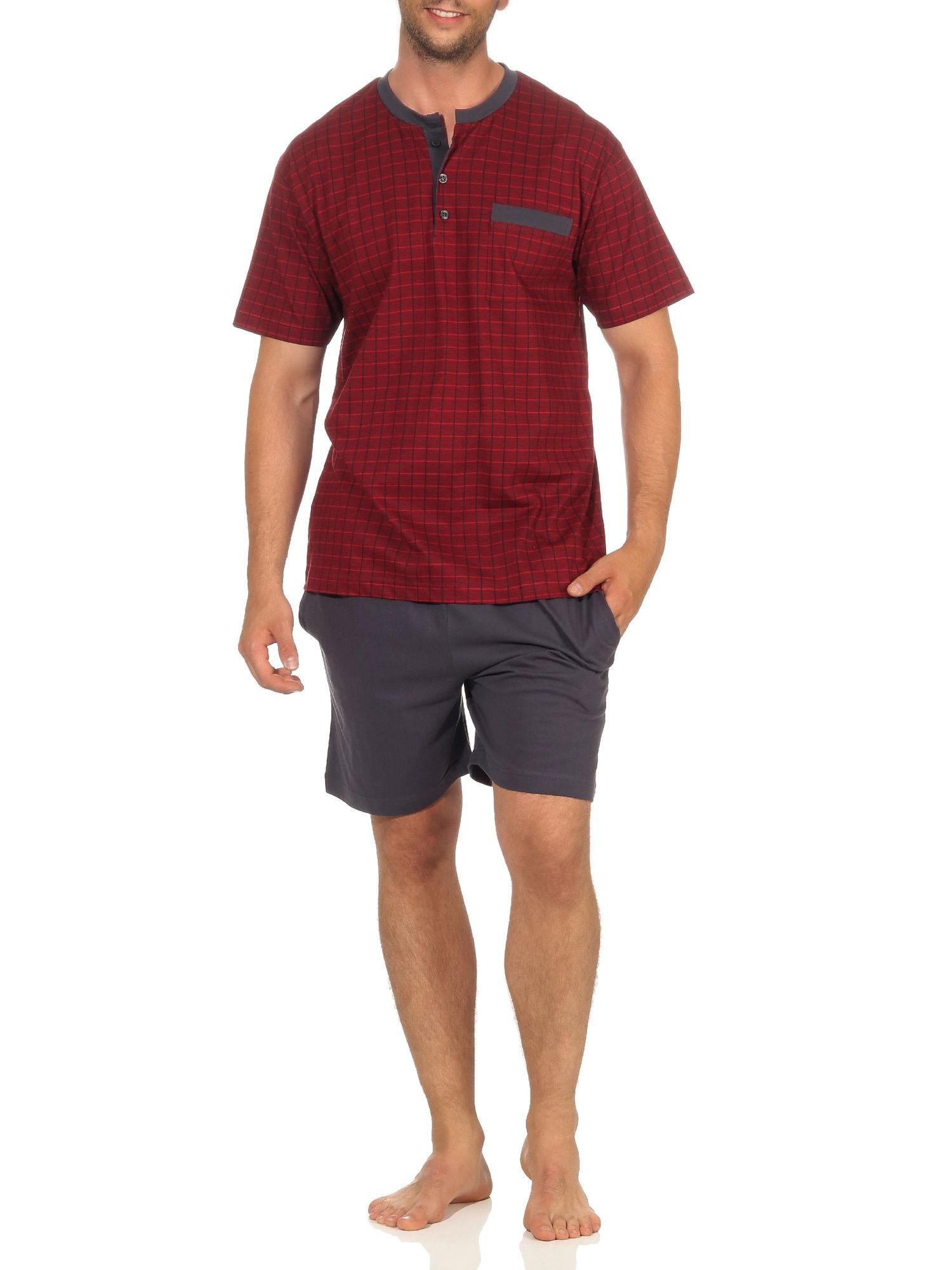 Herren Shorty Pyjama Schlafanzug kurzarm mit Knopfleiste am Hals in edler Karo Optik Herren Shorty Pyjama Schlafanzug kurzarm mit Knopfleiste am Hals in edler Karo Optik