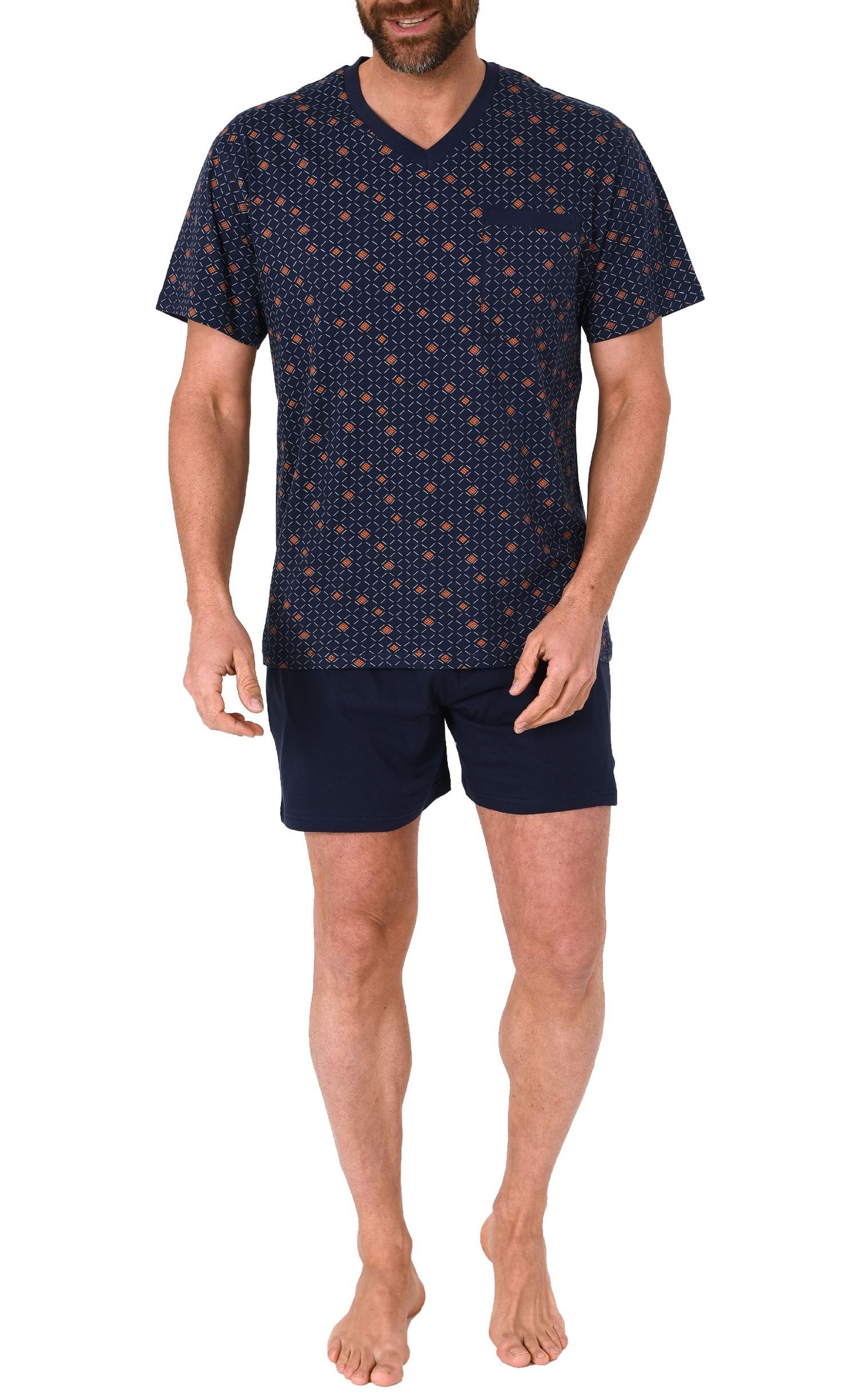 Eleganter Herren Shorty Pyjama Schlafanzug kurzarm mit V-Hals - 102 105 90 518